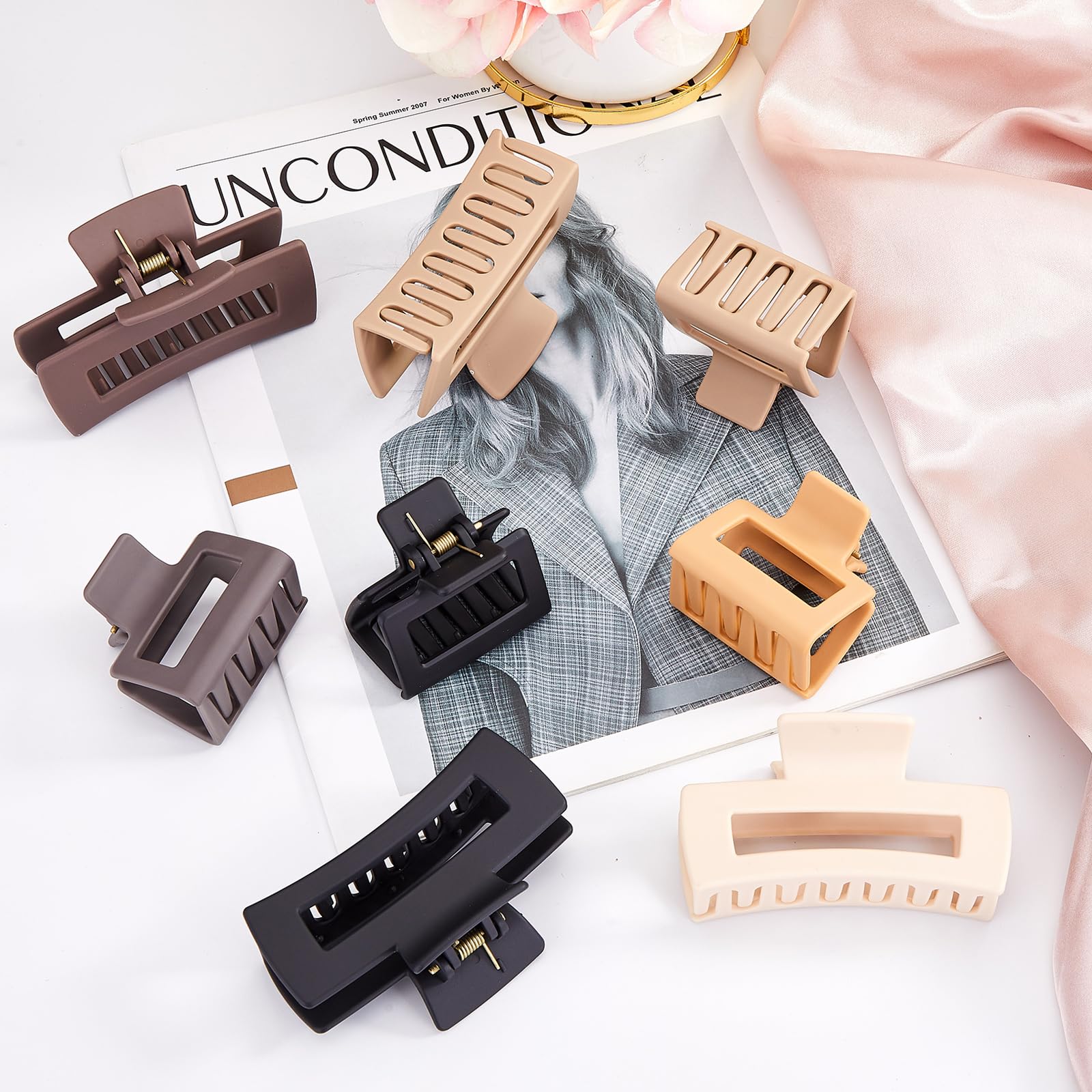 12Pcs Hair Claw Clips for Women - Non-Slip Matte Hair Clips for Thick & Thin Hair, Strong Hold Rectangle Jaw Clips (3.5