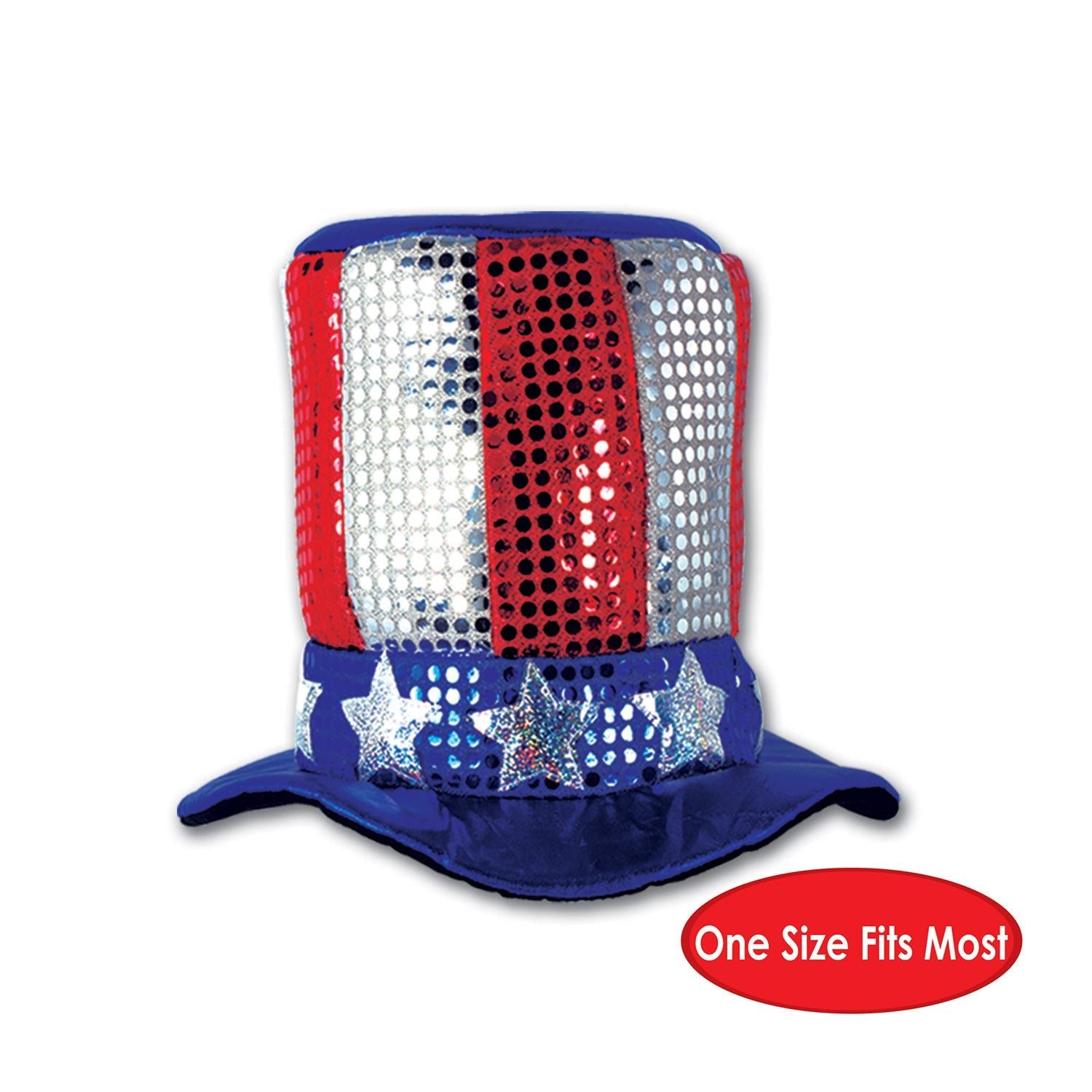 12 Pack Beistle Glitz 'N Gleam Uncle Sam Top Hats - Patriotic Party Decorations for 4th of July, Independence Day & American Themed Events