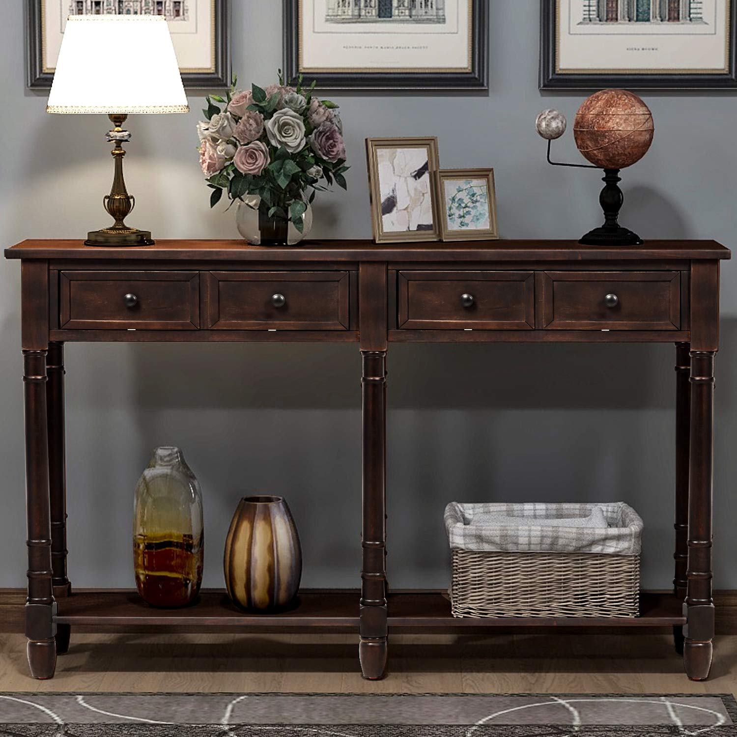 Modern Espresso Console Table with 2 Storage Drawers & Bottom Shelf - Entryway Sofa Table, Hallway Furniture for Living Room - Perfect for Small Spaces & Home Decor