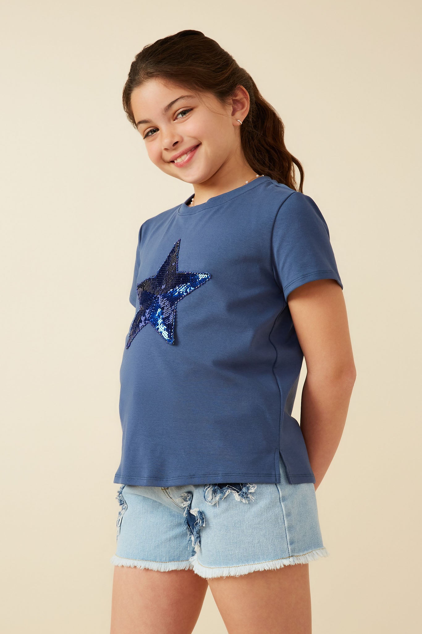 Sparkle & Shine: Sequin Star Patch Knit T-Shirt for Women | Trendy Casual & Party Wear | Perfect for Night Out, Festival, and Special Occasions