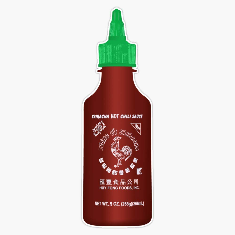 Spicy Sriracha Hot Sauce Bottle Sticker - Vinyl Waterproof Decal (5 Inch) - Perfect for Laptops, Water Bottles & Car Bumper Stickers
