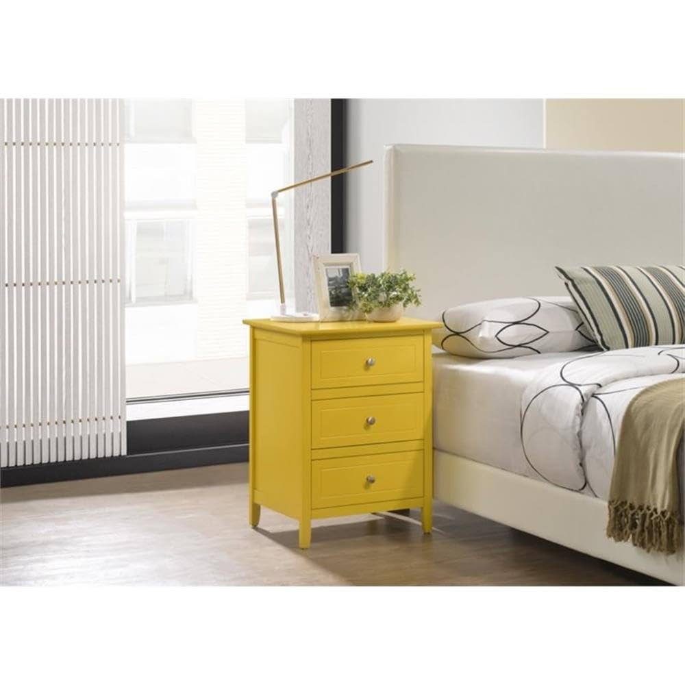 Glory Furniture Daniel 3-Drawer Nightstand in Yellow - Modern Bedside Table for Bedroom, Guest Room & Nursery