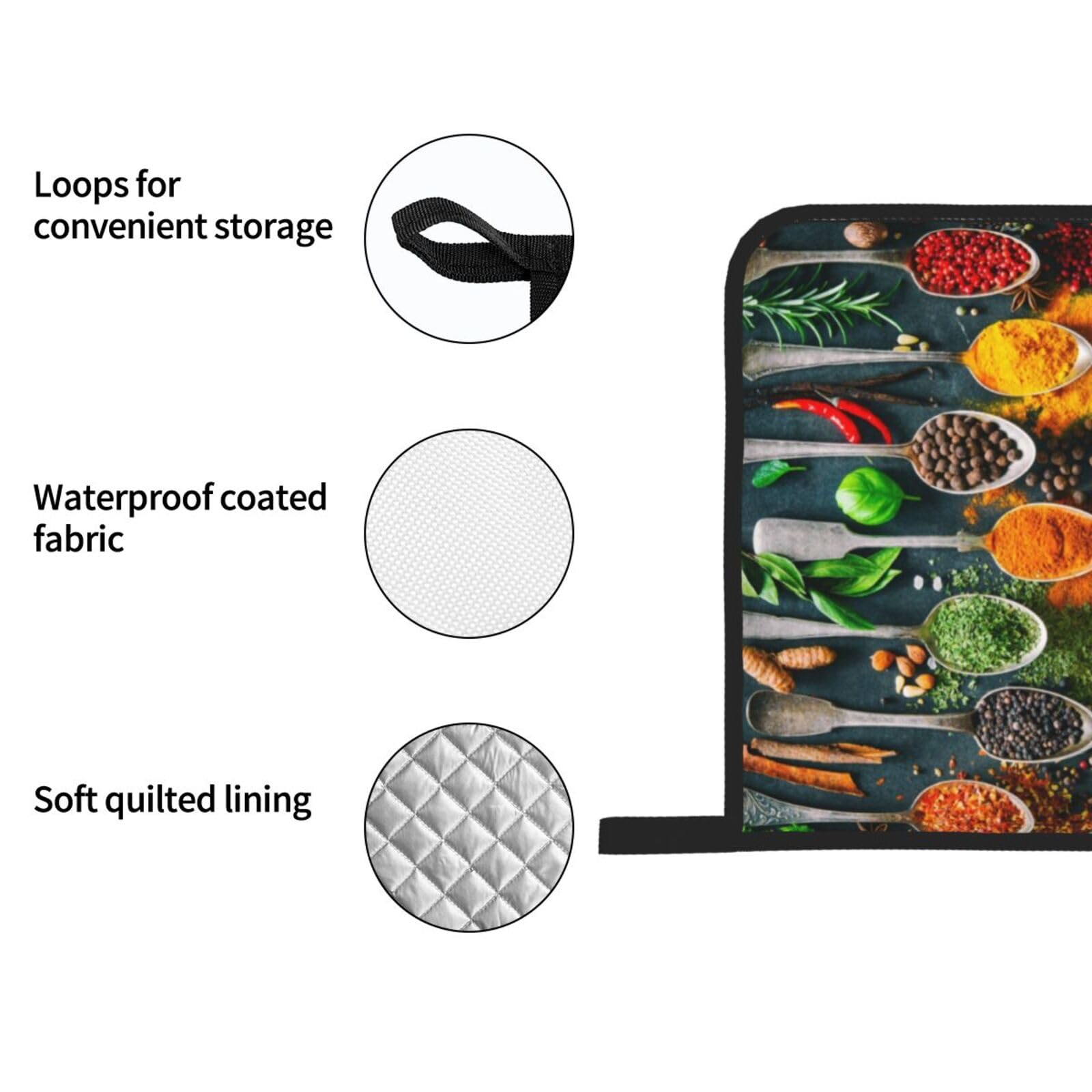 Heat-Resistant Oven Mitts and Pot Holders Set (500°F) - 4-Pack Kitchen Gloves for Baking, Cooking, BBQ & Grilling - Non-Slip, Surface-Safe Condiment & Spice Print Design