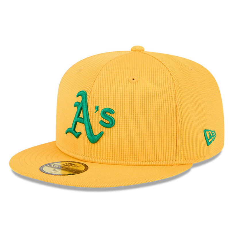 New Era 59Fifty Oakland Athletics 2025 Spring Training Patch Snapback Hat - Gold | Official MLB Baseball Cap for Men & Women | Perfect for Games, Fan Gear & Streetwear Fashion