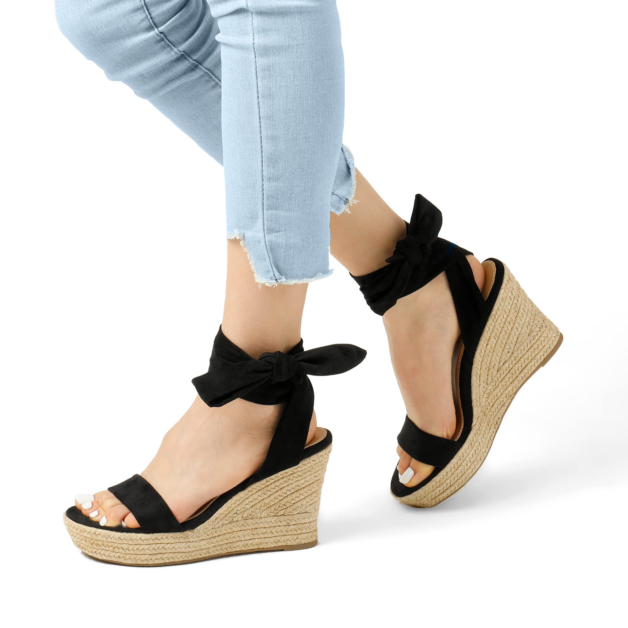 DREAM PAIRS Women's Open Toe Espadrilles Wedge Sandals with Ankle Strap & Tie Lace Up - Cute Platform Dressy Shoes for Summer Outfits, Beach Vacations & Date Nights