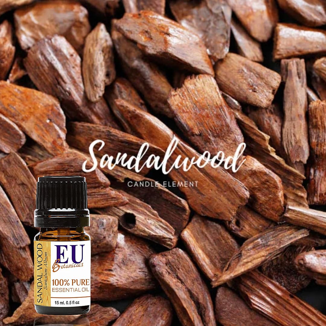 Pure Sandalwood Essential Oil - 100% Organic Chandan Oil for Aromatherapy, Skin Care & Relaxation | Natural Fragrance Oil for Diffusers, Soap Making, Candles & Massage | 15ml Bottle | Perfect for Spa, Yoga & Meditation