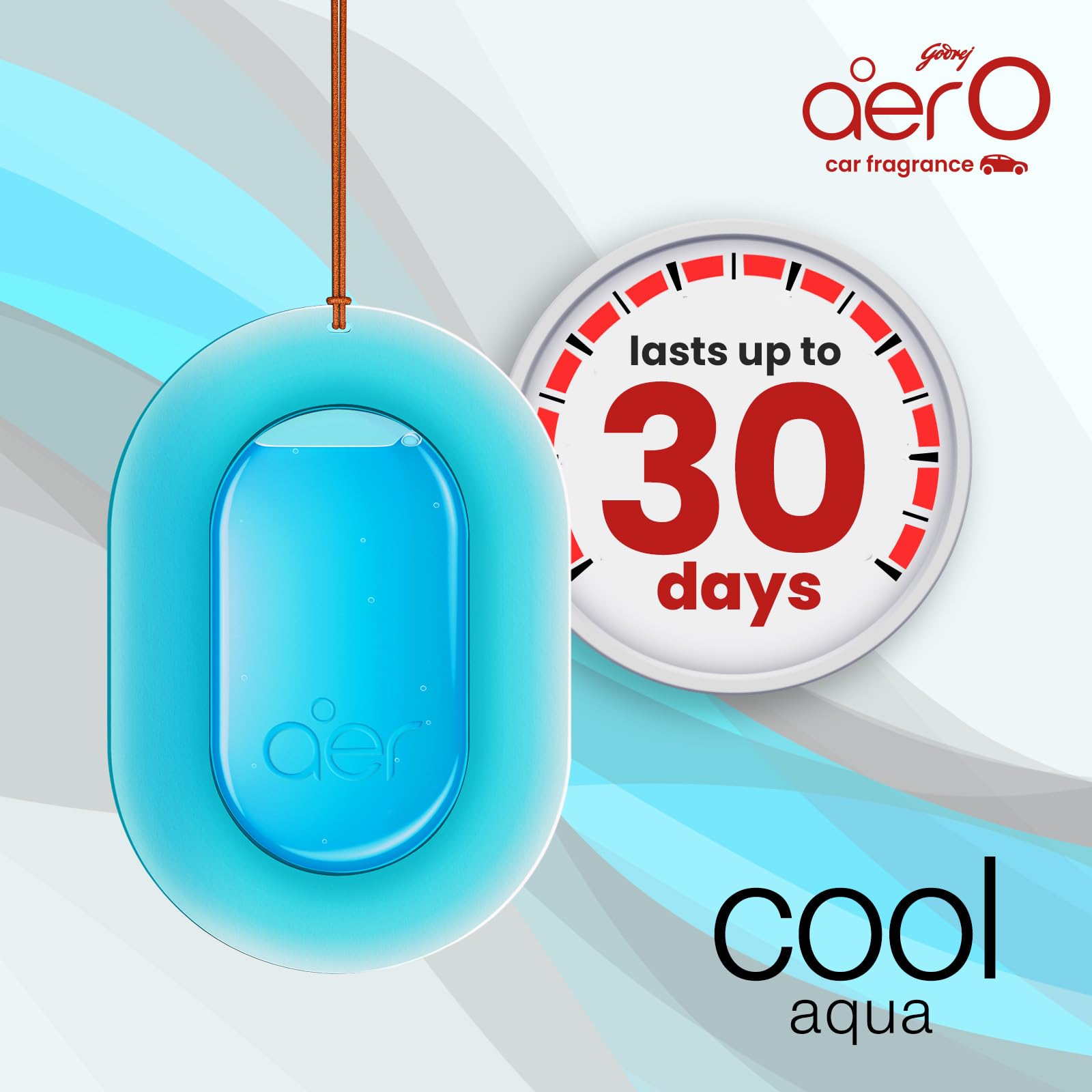 Godrej Aer O Hanging Car Air Freshener Gel - Cool Aqua Scent (7.5g, Pack of 2) | Long-Lasting Fragrance for Cars, Trucks & Vehicles | Eliminates Odors & Freshens Air for Daily Commutes & Road Trips