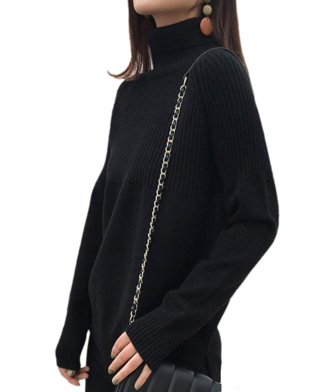 Women's Merino Wool Turtleneck Sweater - Loose Knit Pullover for Winter
