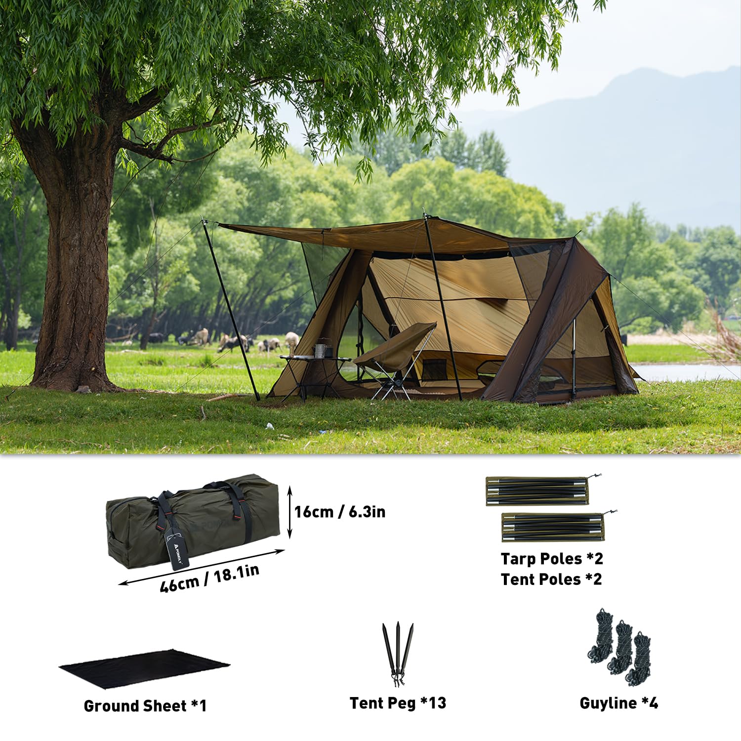 STOVEHUT Ultralight 4-Pole Hot Tent for Camping & Backpacking - 1-2 Person Bushcraft Shelter with Stove Jack | Perfect for Winter Hiking, Snow Trekking & Outdoor Adventures