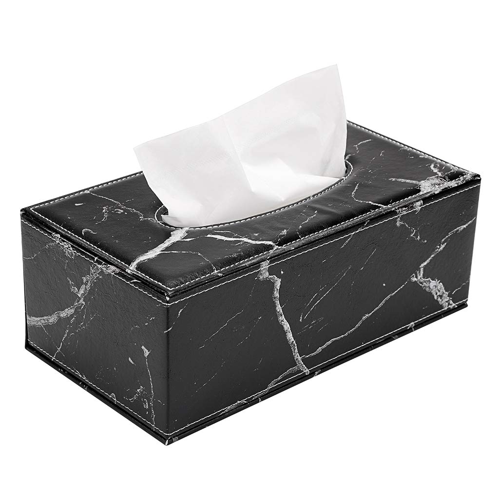Sumnacon Stylish PU Leather Tissue Box Cover - Rectangular Napkin Holder with Magnetic Base for Home, Office & Car | Marble Black Design | Perfect for Living Room Decor, Desk Organizer & Automotive Accessories