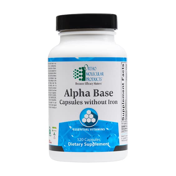 Ortho Molecular Alpha Base Multivitamin Capsules without Iron - 120 Count | Daily Nutritional Support for Adults | Perfect for Sensitive Stomachs & Iron-Free Supplement Needs