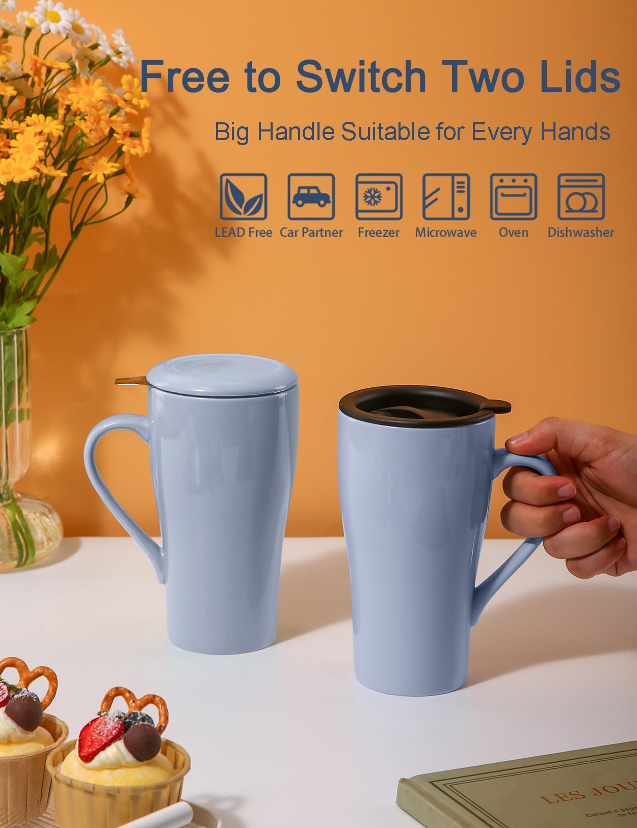 18oz Ceramic Tea Cup with Infuser & Lid - Large Steeping Mug with Silicone Cover - Microwave & Dishwasher Safe - Perfect for Home, Office, Tea Lovers (Lilac) | Enjoy Loose Leaf Tea at Work or Relaxing Moments at Home