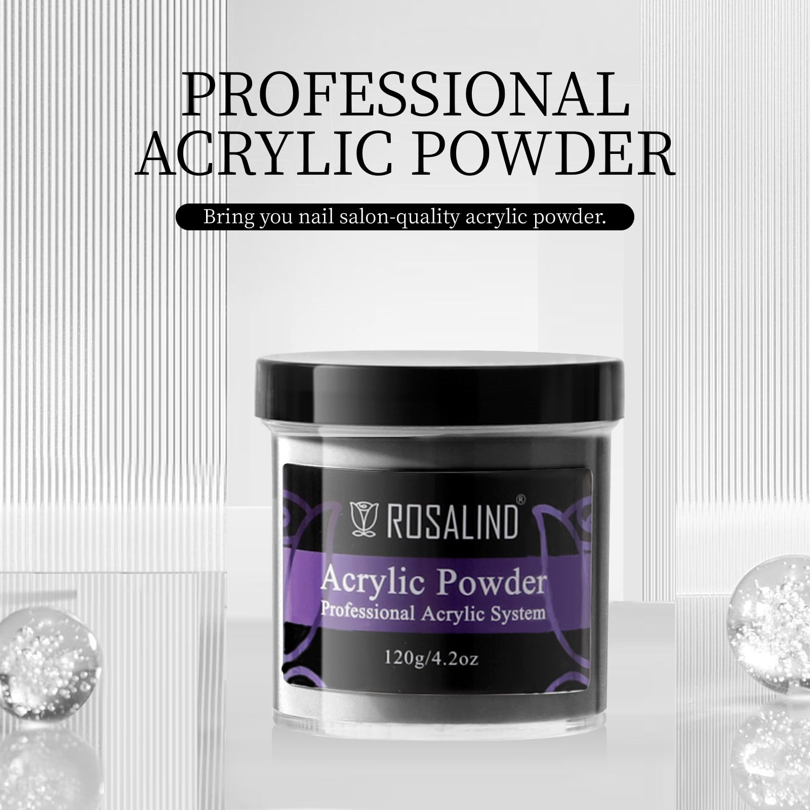 ROSALIND 120g Black Acrylic Nail Powder for Professional Nail Extensions - No UV Lamp Needed, Dries Naturally | Perfect for Salon, DIY Manicures & Acrylic Nail Art