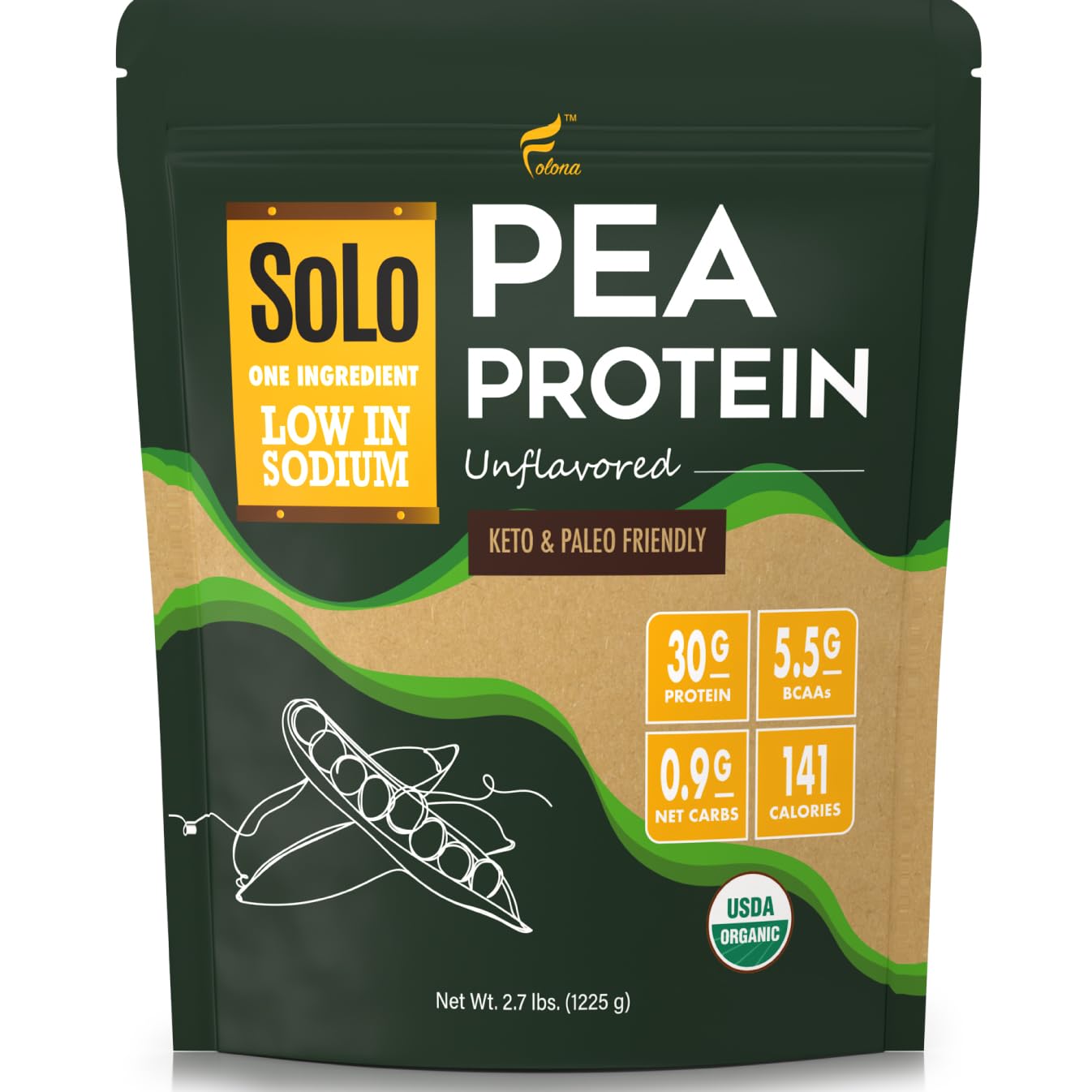 Organic Pea Protein Powder - 100% Vegan, Non-GMO, Unflavored Plant-Based Protein with BCAA - Low Sodium, Canada Grown Peas (2.7 lbs) - Perfect for Smoothies, Baking & Post-Workout Recovery
