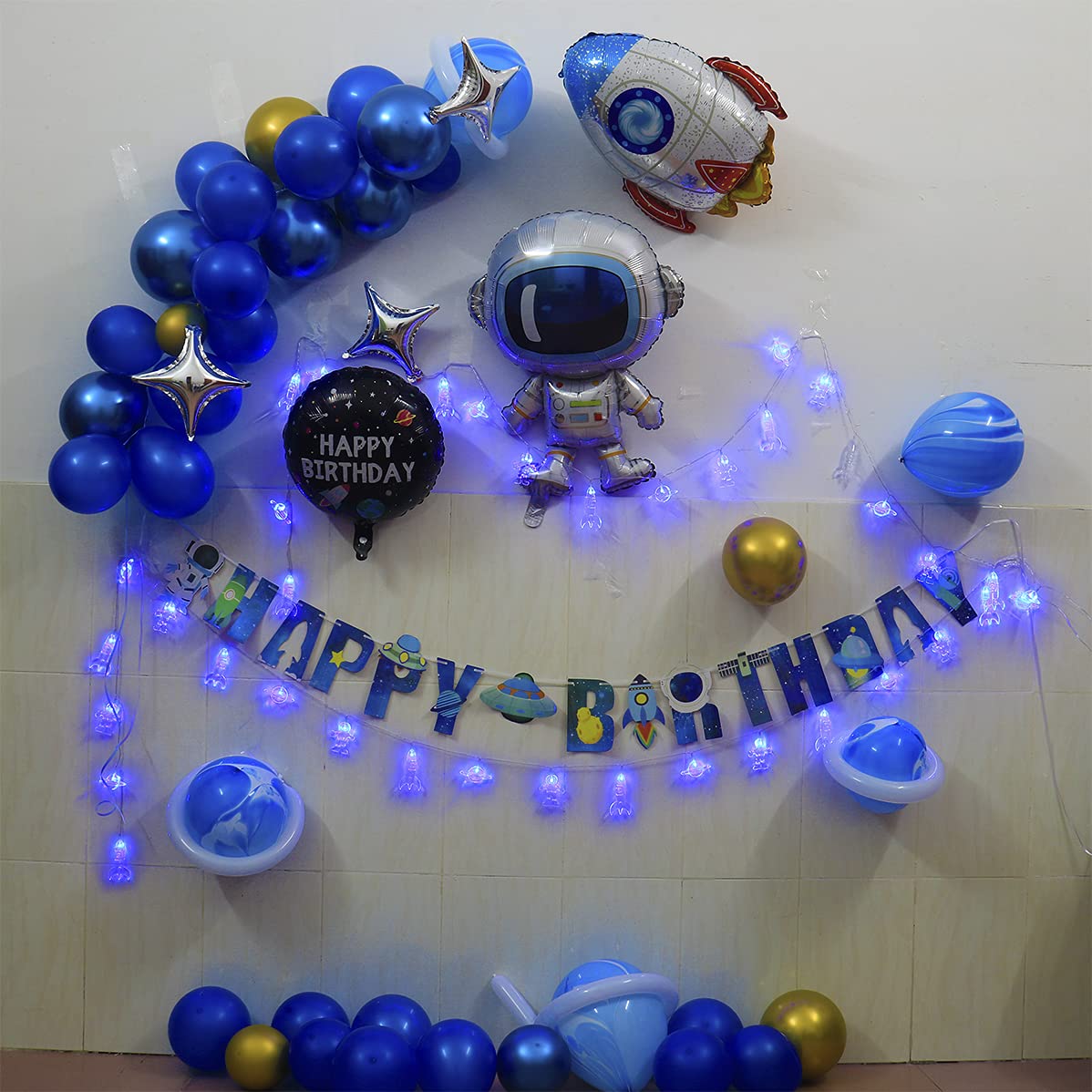 20 LED 11 FT Waterproof Rocket Spaceship Astronaut String Lights with Remote Control - 8 Lighting Modes, Battery Operated for Kids Bedroom, Tent, Birthday Party & Nursery Decor (Blue) - Perfect for Children's Room Lighting, Sleep Aid and Themed Party Decorations