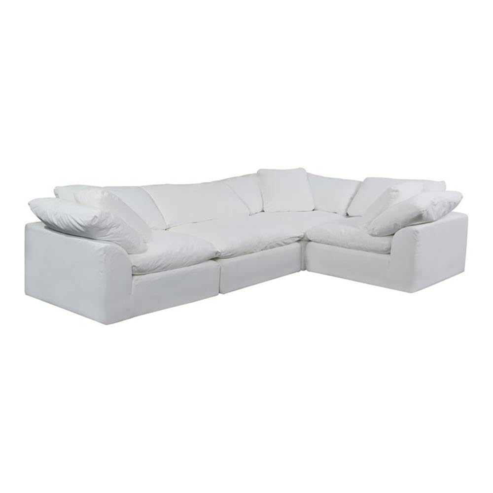 Sunset Trading 4-Piece L-Shaped Fabric Sofa Slipcover Set - White Sectional Couch Cover for Living Room, Family Room & Home Decor