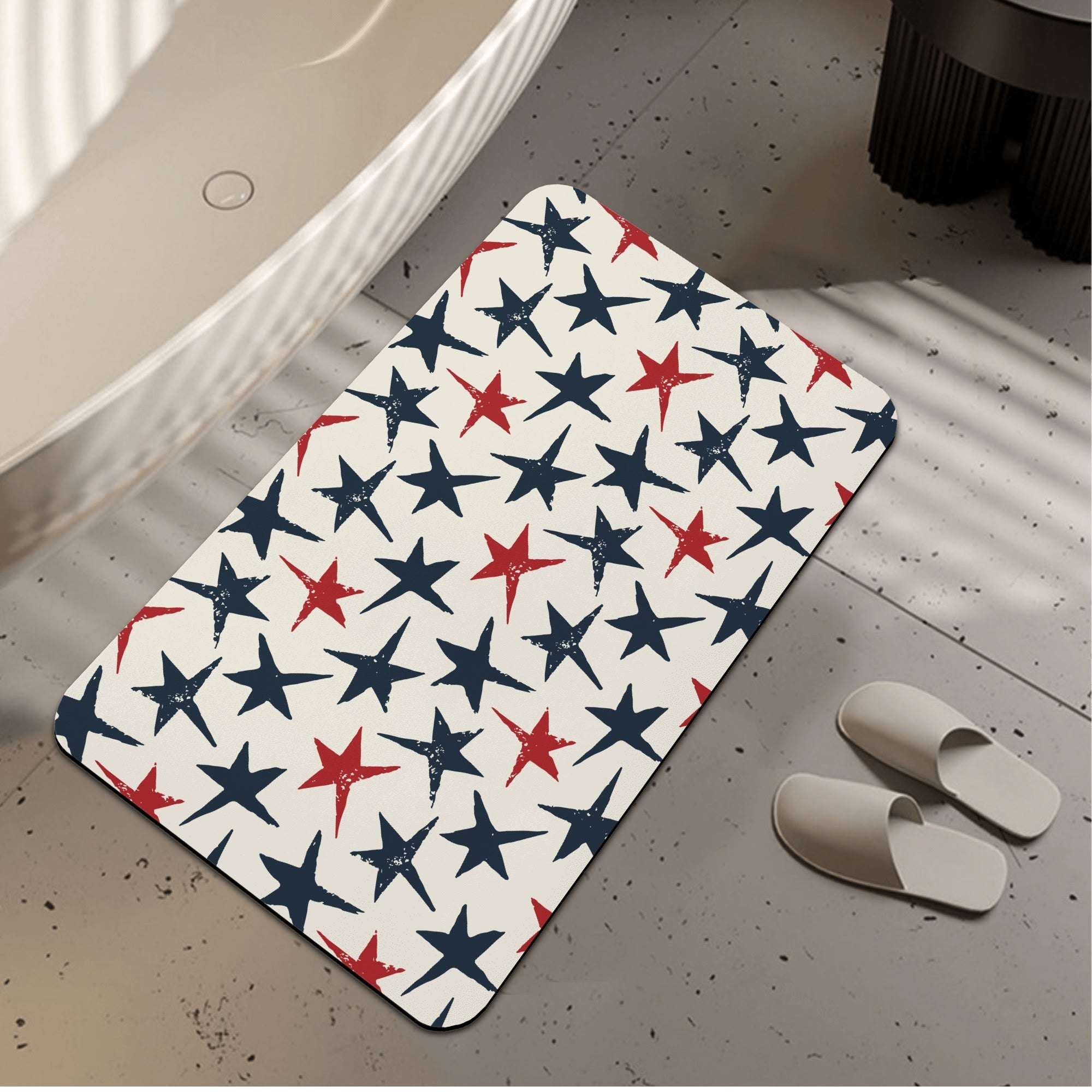 Grunge Blue and Red Stars Diatomaceous Earth Bath Mat - Fast Drying, Absorbent & Eco-Friendly Bathroom Rug for Modern Home Decor