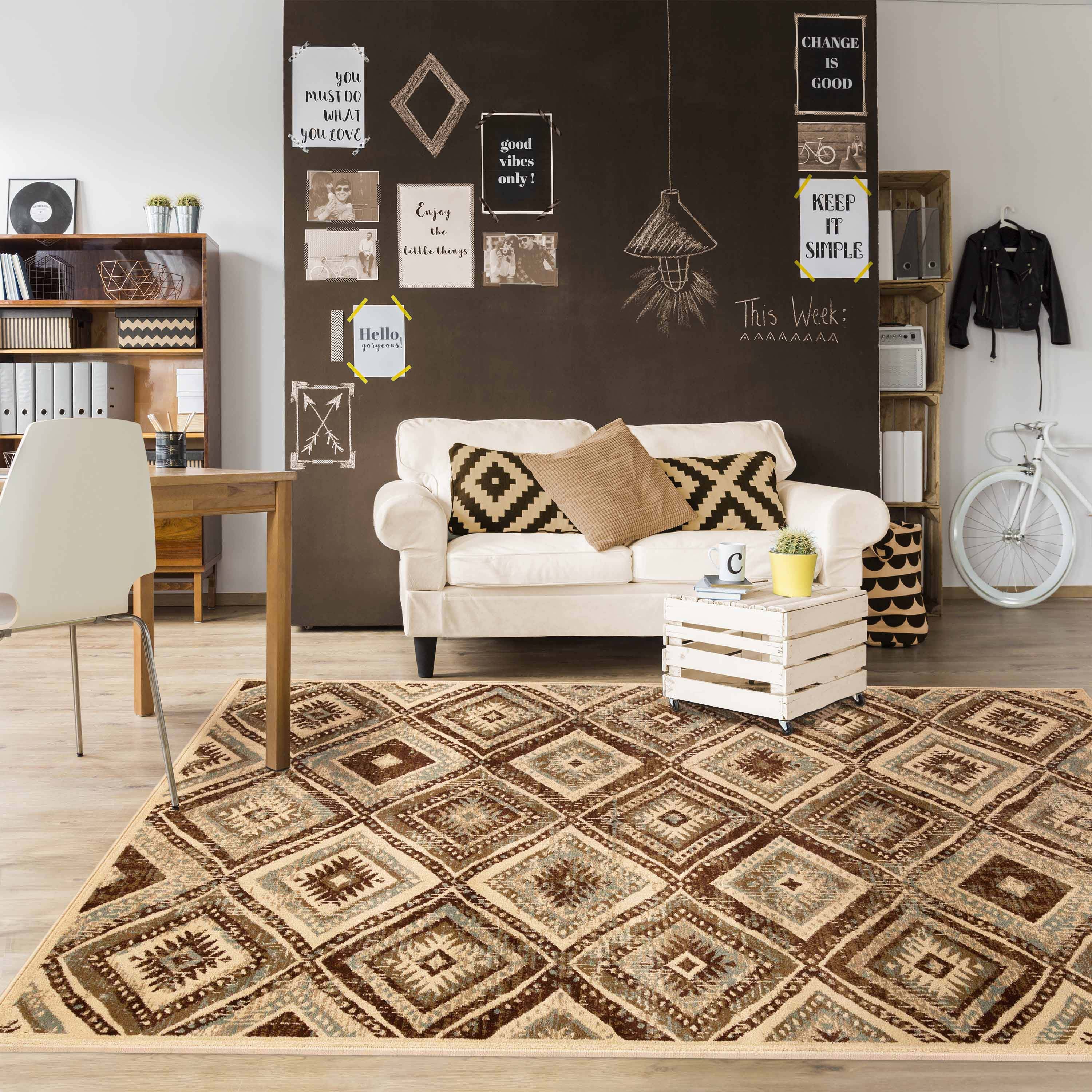 Southwestern Farmhouse Diamond Pattern Indoor Area Rug & Runner - Perfect for Living Room, Bedroom, or Entryway Decor