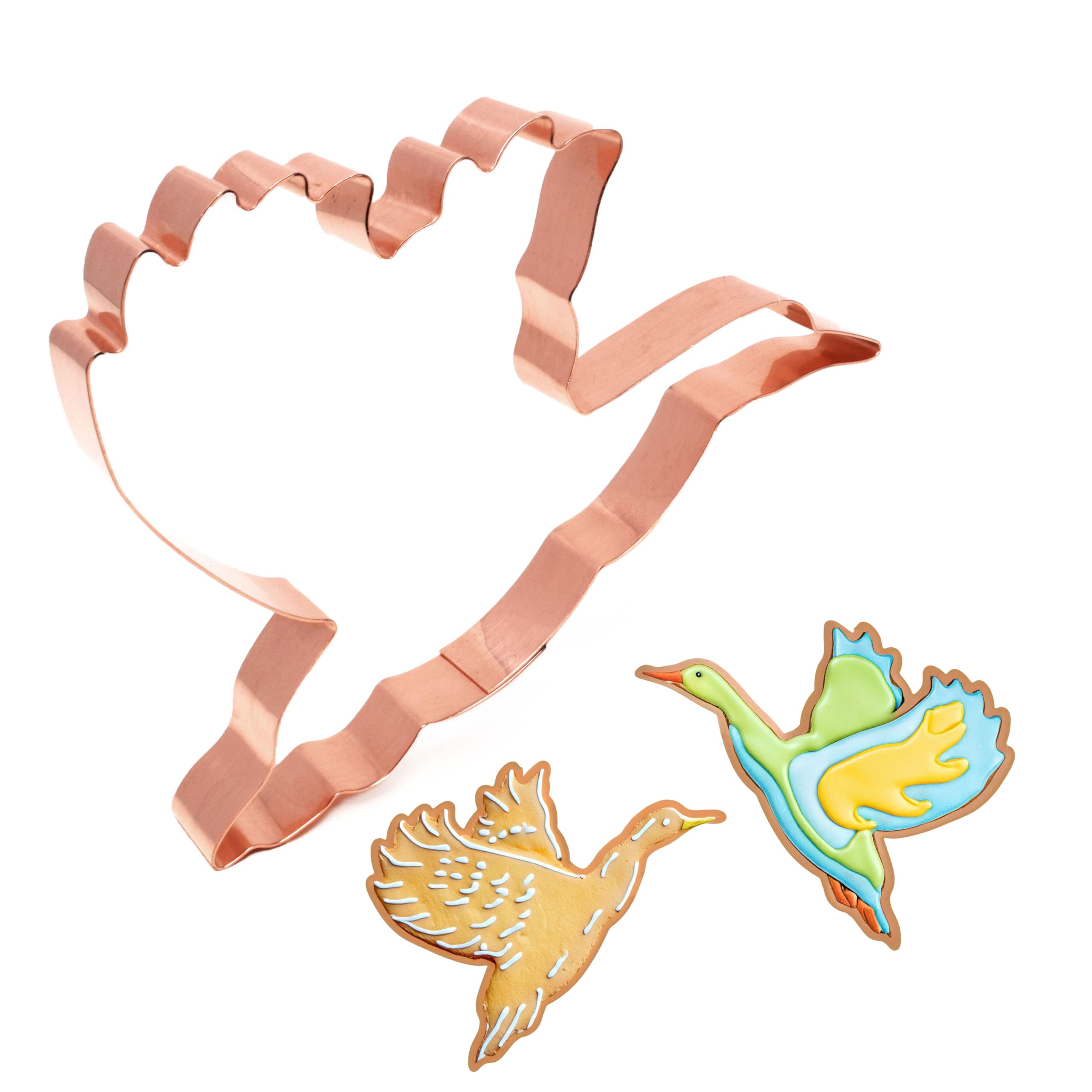 Large Flying Duck Cookie Cutter 6x4 Inches - Handcrafted Copper Baking Tool for Christmas Cookies, Birthday Cakes & DIY Pastry Decorations