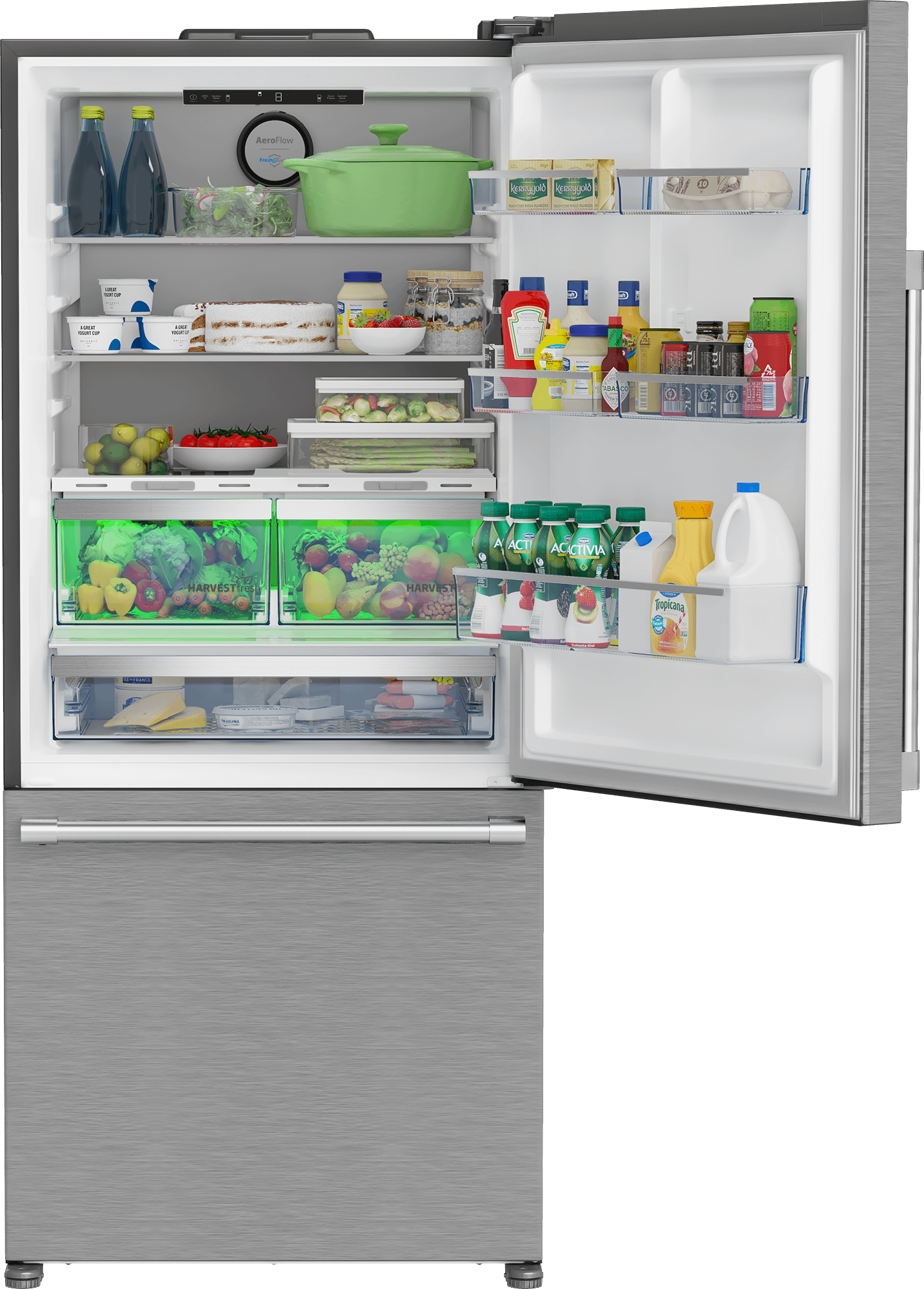 Beko BFBD30216SSIM 30-Inch Bottom Freezer Refrigerator with HarvestFresh Technology - Energy Efficient Stainless Steel French Door Fridge for Kitchen, Home, and Office Use