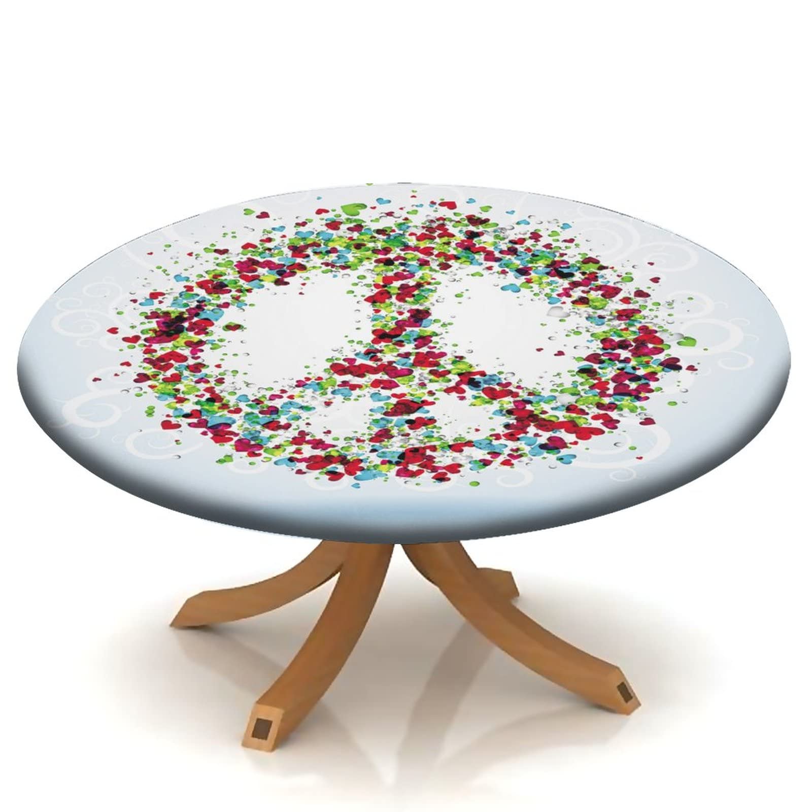 Floral Round Elastic Tablecloth - Stretchable Peace Pattern Table Cover for 40 Inch Tables | Indoor Outdoor Party, Dinner, Patio Decor in Red | Perfect for Weddings, Picnics & Holiday Gatherings