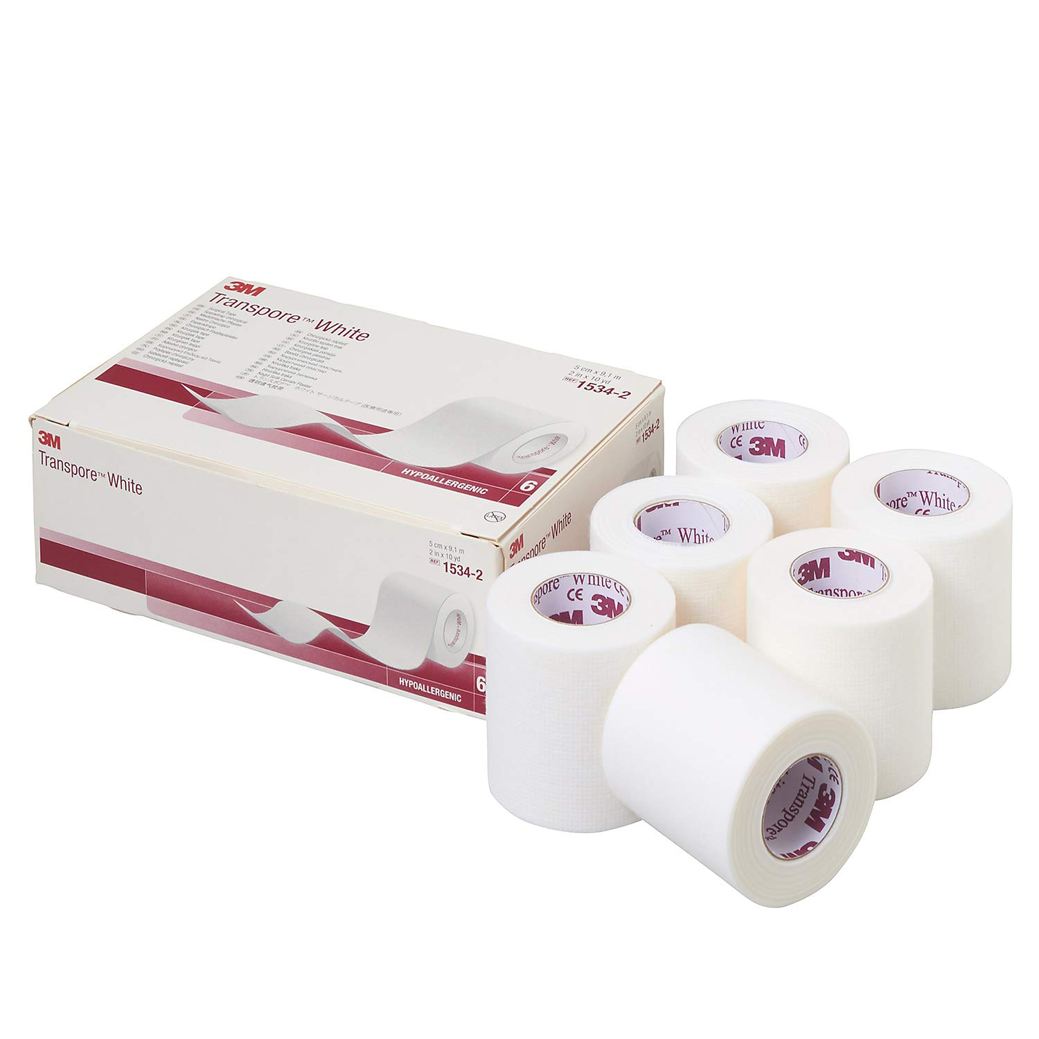 3M Transpore White Medical Tape 1534-2 - 60 Rolls (Pack of 10) - Breathable Surgical Tape for First Aid, Wound Care & Bandage Securing - Ideal for Hospitals, Clinics & Home First Aid Kits