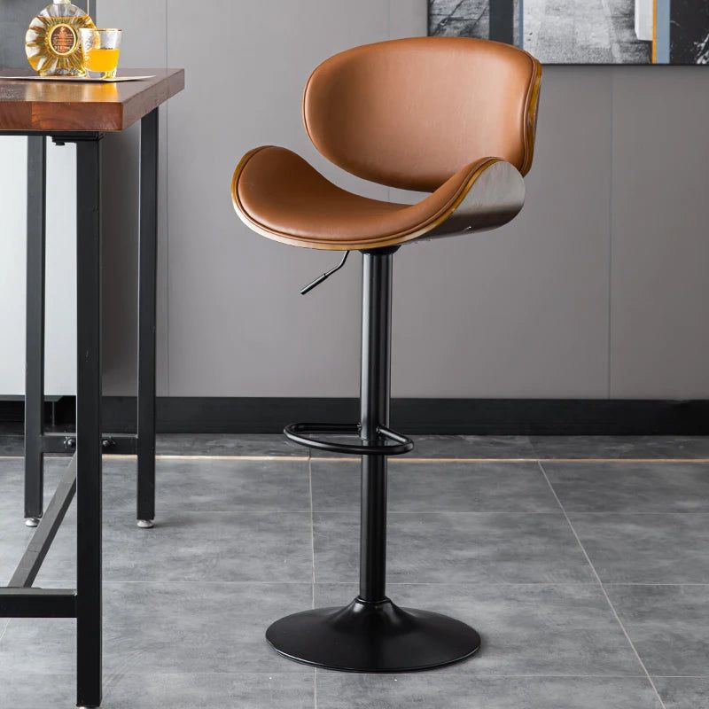 Premium Leather Bar Stool with Solid Oak Wood Base - Modern Kitchen Island, Home Bar & Dining Room Seating - Comfortable & Stylish Counter Height Stool