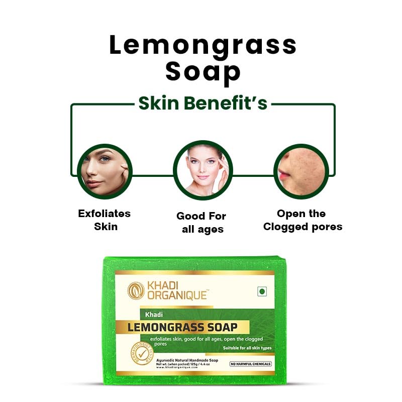 Organic Handmade Lemongrass Soap with Essential Oils - Pack of 3 | Natural, Vegan & Chemical-Free | Perfect for Sensitive Skin, Aromatherapy & Gift Giving