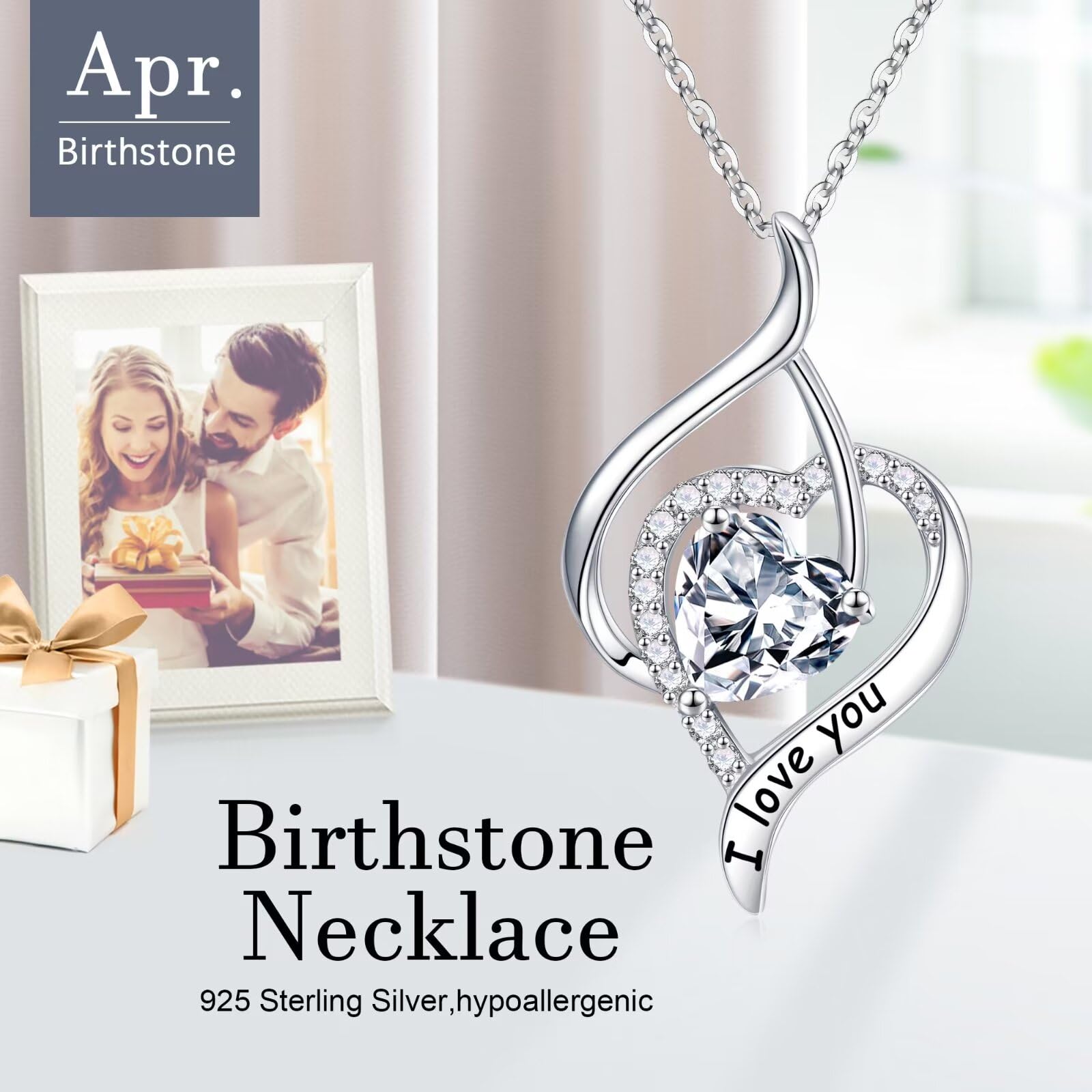 925 Sterling Silver Birthstone Necklace for Women - Natural or Created Gemstone Heart Pendant, I Love You Gift for Valentine's Day, Mother's Day, Anniversary, Birthday & Christmas | Perfect for Romantic Occasions, Special Celebrations & Everyday Elegance