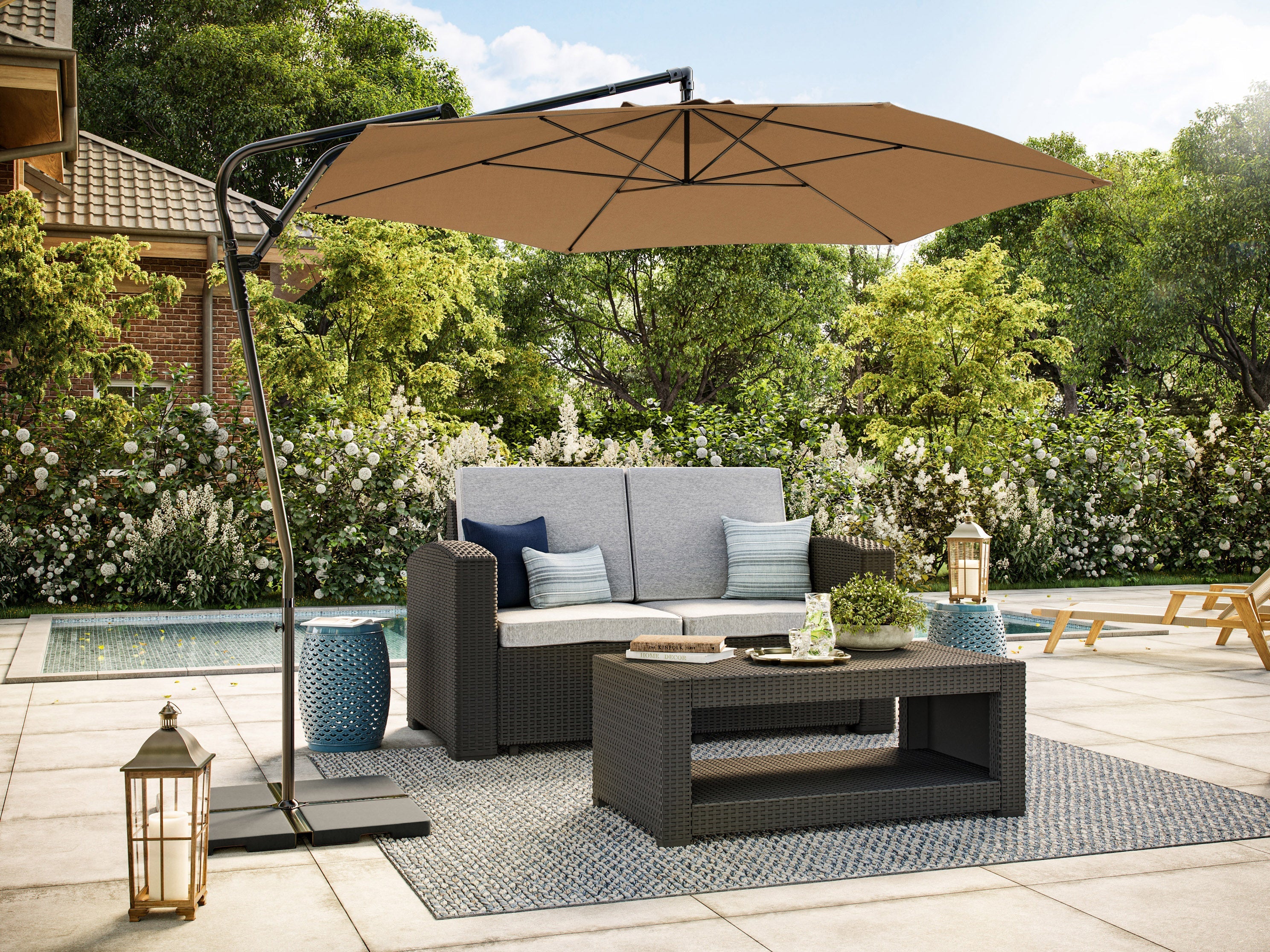 10ft Taupe Cantilever Umbrella - Patio, Poolside, and Outdoor Dining Shade Solution - Waterproof & Wind-Resistant