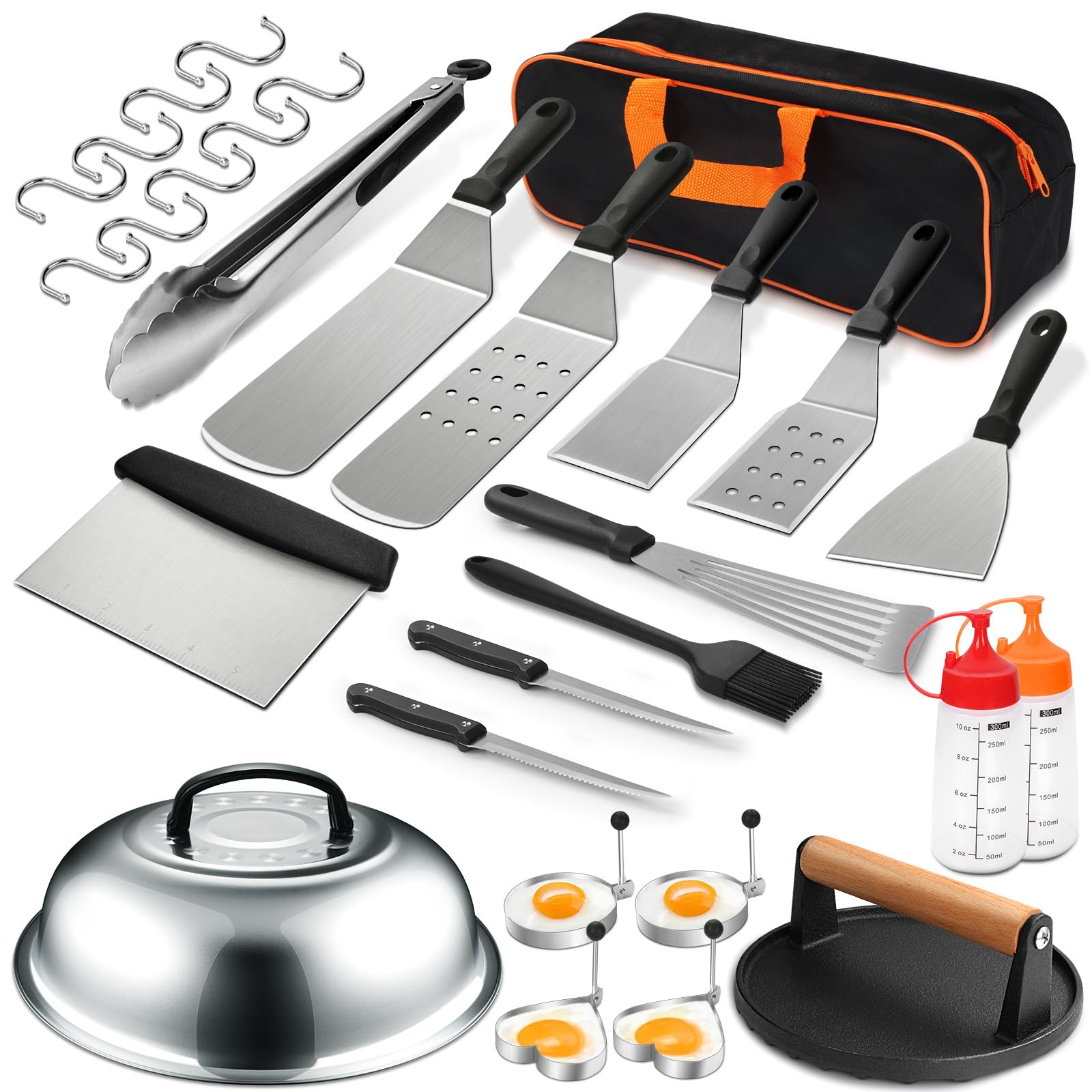 **30-Piece Griddle Accessories Set for Blackstone & Camp Chef Flat Top Grills – Heavy Duty Grill Spatulas, Basting Cover, Scraper – Perfect for Outdoor BBQ, Backyard Cooking & Camping**