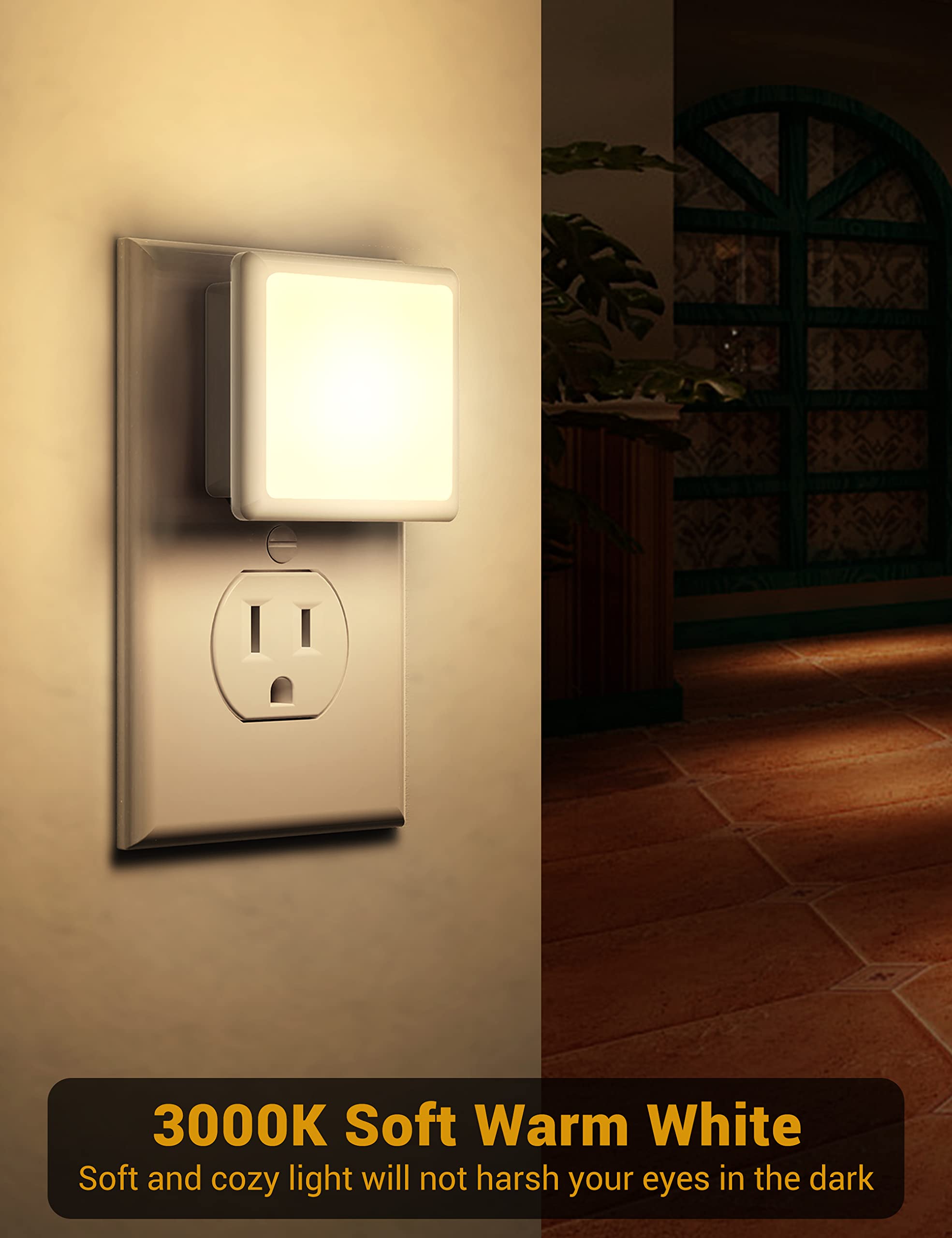 JandCase Soft White LED Night Light Plug into Wall - 2 Pack with Dusk to Dawn Sensor, 3000K Warm Light, 0.3W Energy Efficient Nightlight for Kids Room, Nursery, Bedroom, Bathroom & Hallway - Perfect for Safe Nighttime Navigation and Comfort
