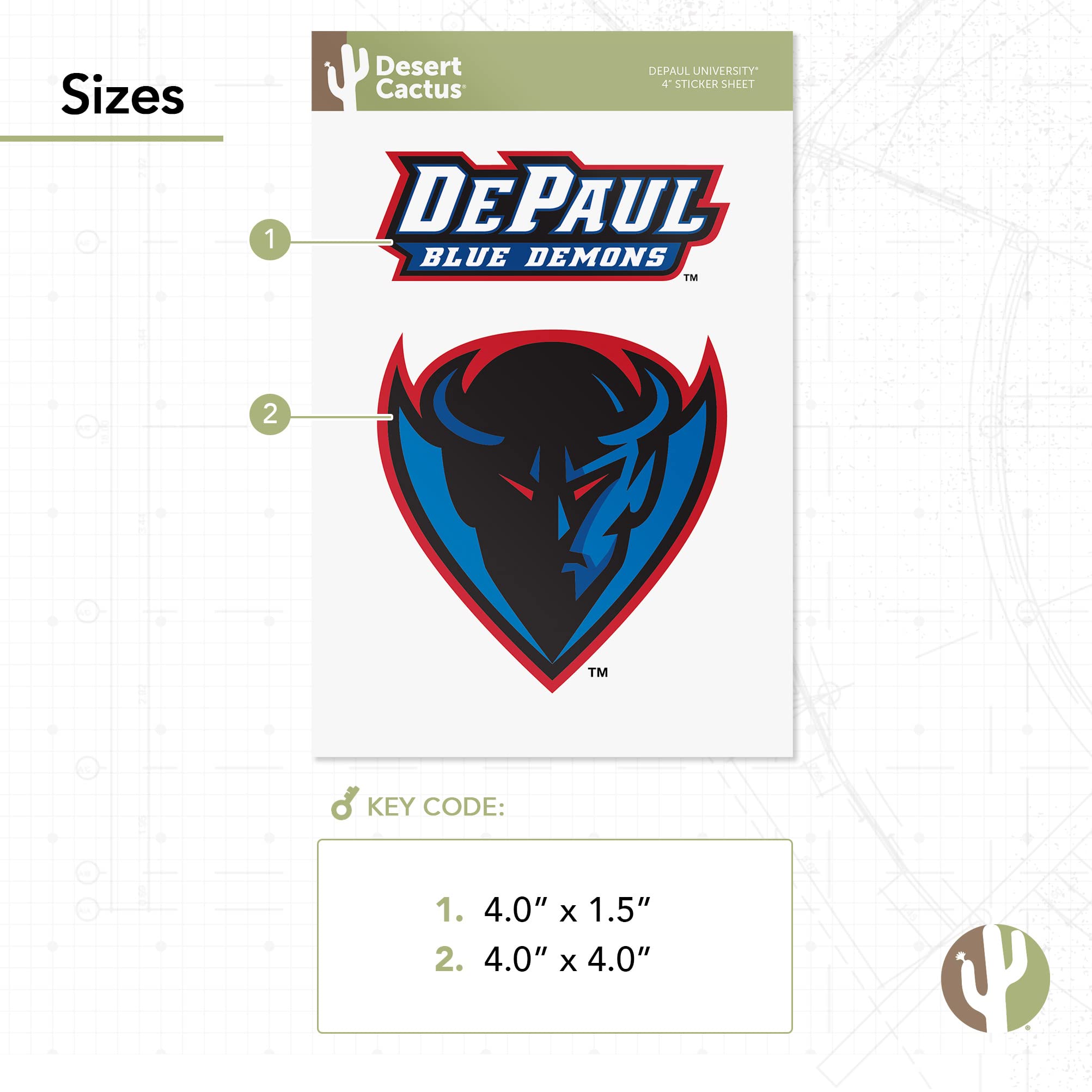 Desert Cactus DePaul University Sticker Set - 4 Inch Blue Demons Vinyl Decals for Laptop, Water Bottle, Car & Scrapbook - Durable Waterproof Stickers for College Pride, School Spirit & Fan Gear