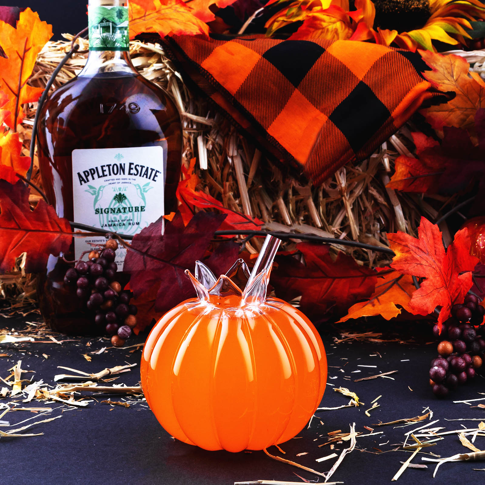 BarConic® 12 oz Pumpkin-Shaped Cocktail Glass with Straw - Perfect for Halloween Parties, Thanksgiving Decor & Fall-Themed Drinks