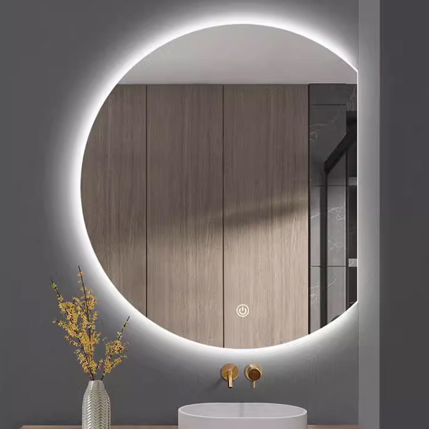 40 Inch LED Bathroom Mirror with Anti-Fog & Dimmable Lights - Half Moon Backlit Vanity Mirror, Shatter-Proof Wall-Mounted Makeup Mirror (Cut Left) - Perfect for Modern Bathrooms, Dressing Rooms & Makeup Stations