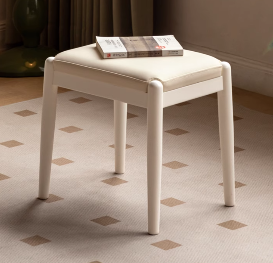 Modern White Birch Solid Wood Makeup Stool - Elegant Vanity Seat for Dressing Table, Bedroom & Bathroom - Perfect for Makeup, Hair Styling & Relaxing