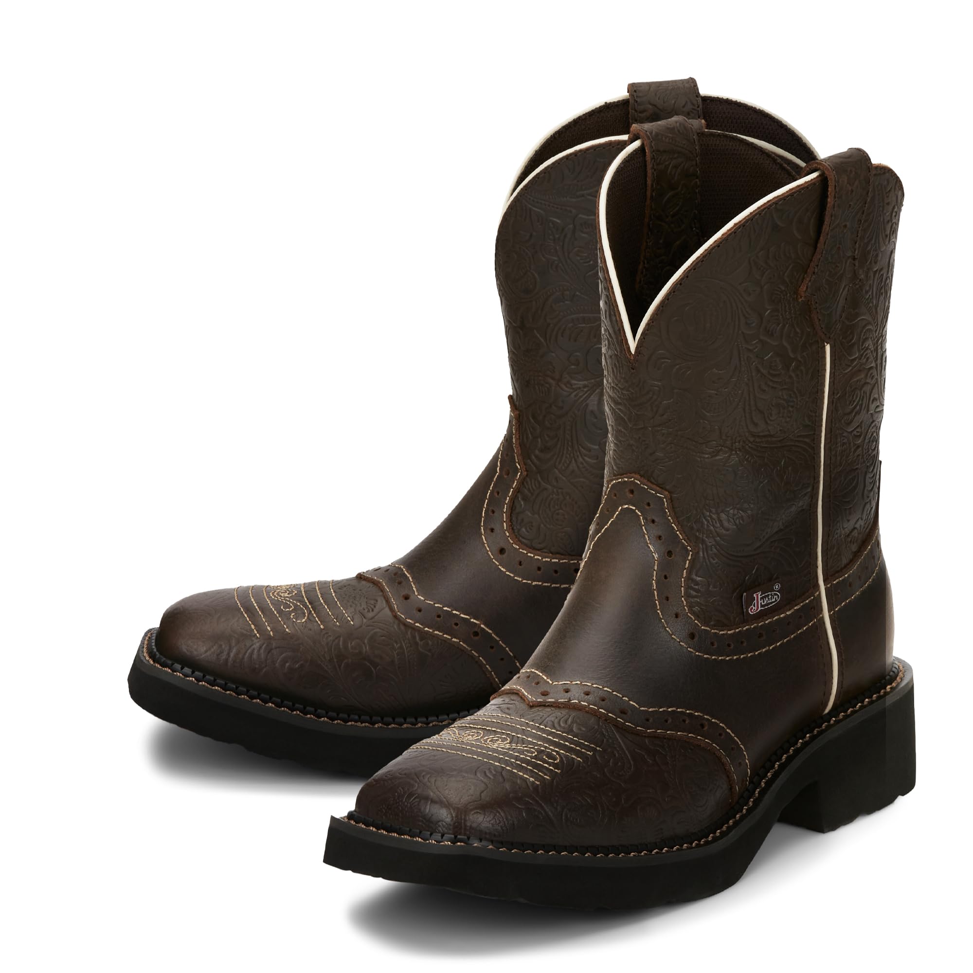 Justin Mandra 8” Women's Western Boots - Durable Cowhide Leather Square Toe Cowgirl Boots with Vivid Stitching, J-Flex Comfort & Non-Slip Outsoles | Perfect for Country Dancing, Rodeo Events & Everyday Western Fashion