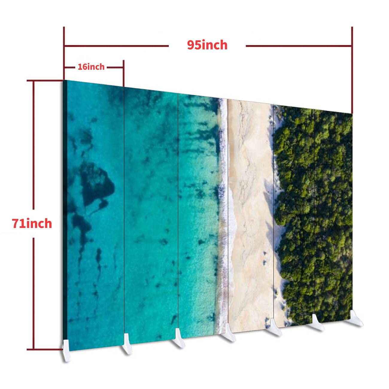 6-Panel Wooden Room Divider Folding Screen - Privacy Partition with Dual-Sided Canvas for Indoor Spaces | Beach-Themed Wall Decor & Display Shelves | Perfect for Home Office, Bedroom Separation, and Studio Privacy