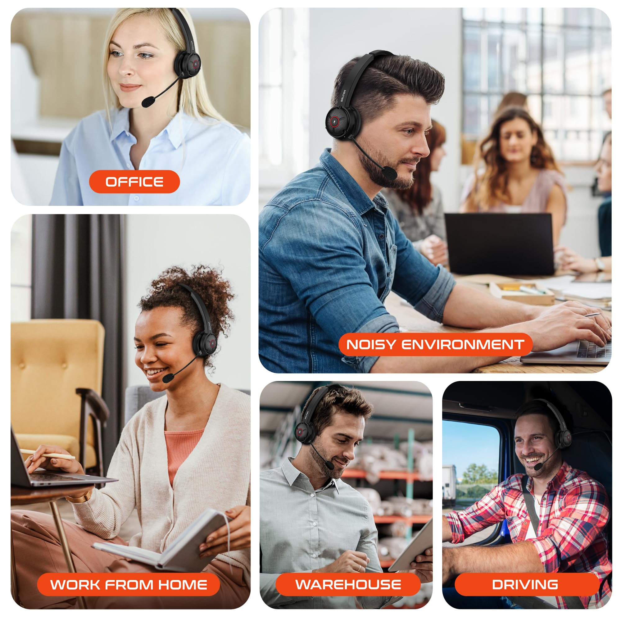 Delton Wireless Noise Canceling Headset with USB Dongle & Charging Dock - Bluetooth Computer Headphone for PC, Laptop, Mac - Works with Zoom, Microsoft Teams, Google Meet - Perfect for Home Office, Online Meetings & Remote Work (Black)