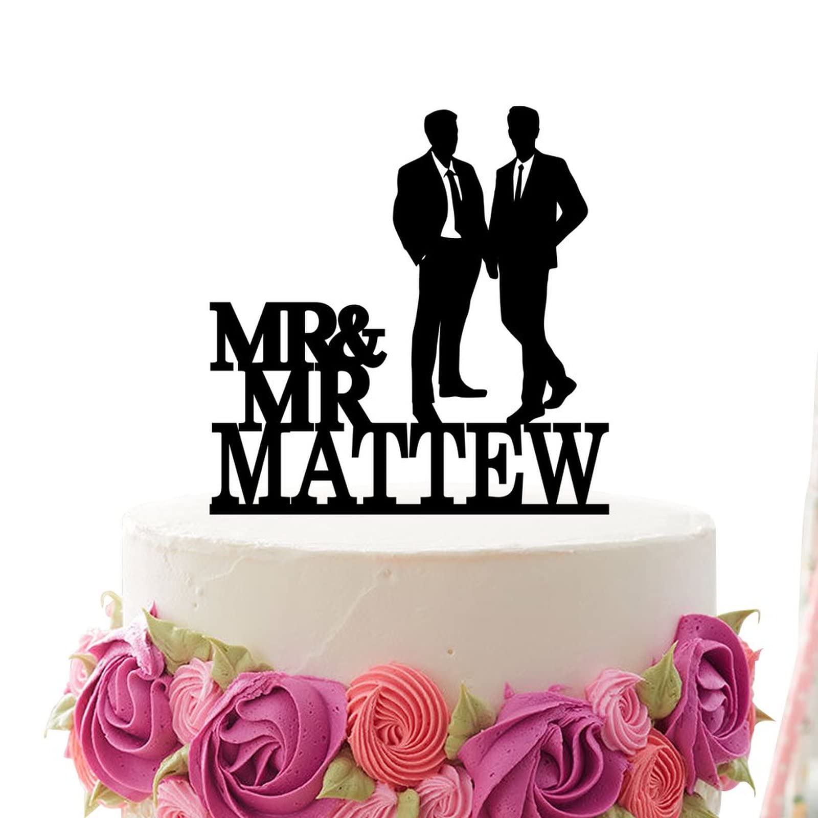 Custom Mr & Mr Wedding Cake Topper - Personalized Same Sex Groom & Groom Silhouette Topper - LGBT Wedding Party Decoration for Gay Couples - Perfect for Wedding Cakes, Anniversary Celebrations & LGBTQ+ Events