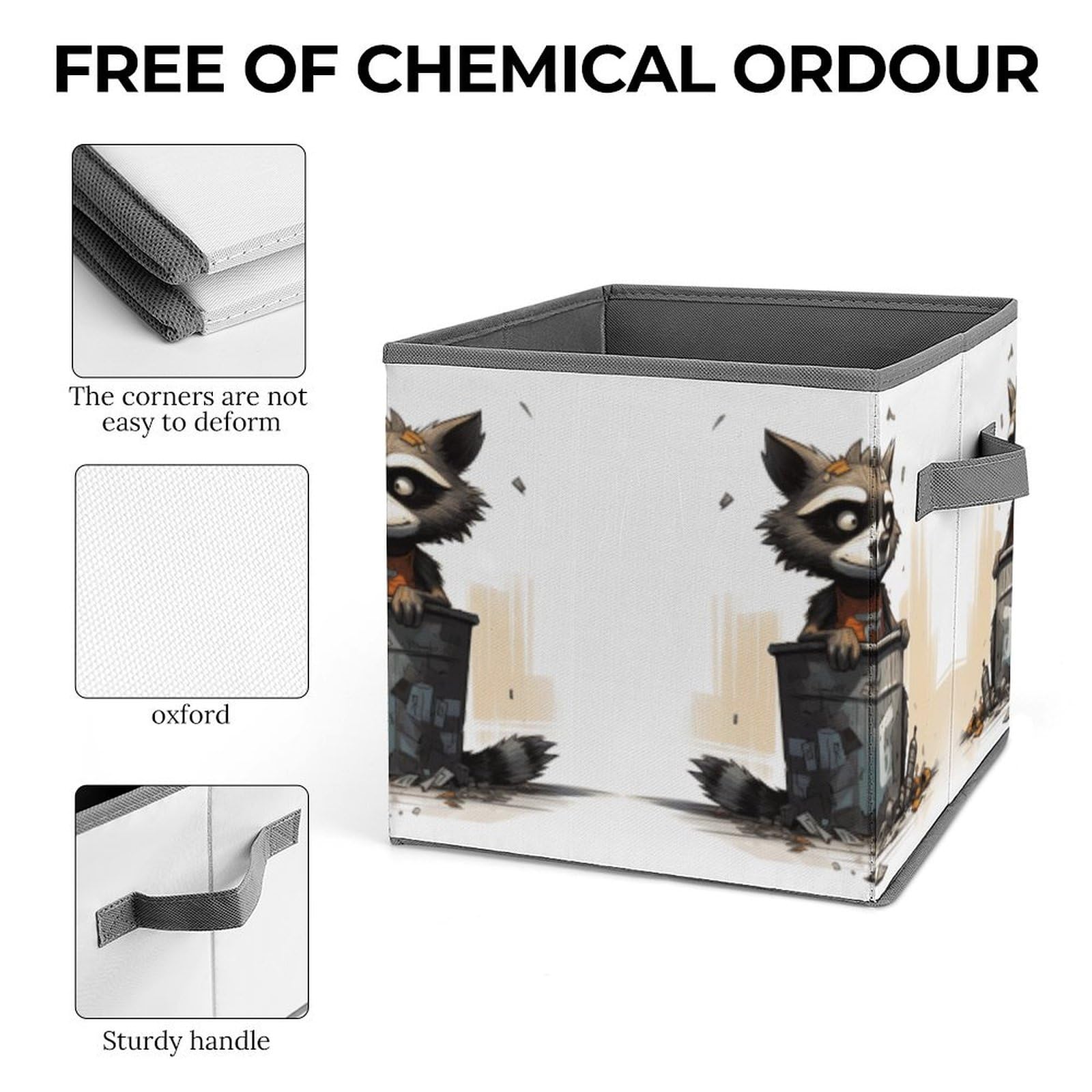 Collapsible Storage Bins with Handles - Raccoon Printed Organizing Baskets for Home & Office