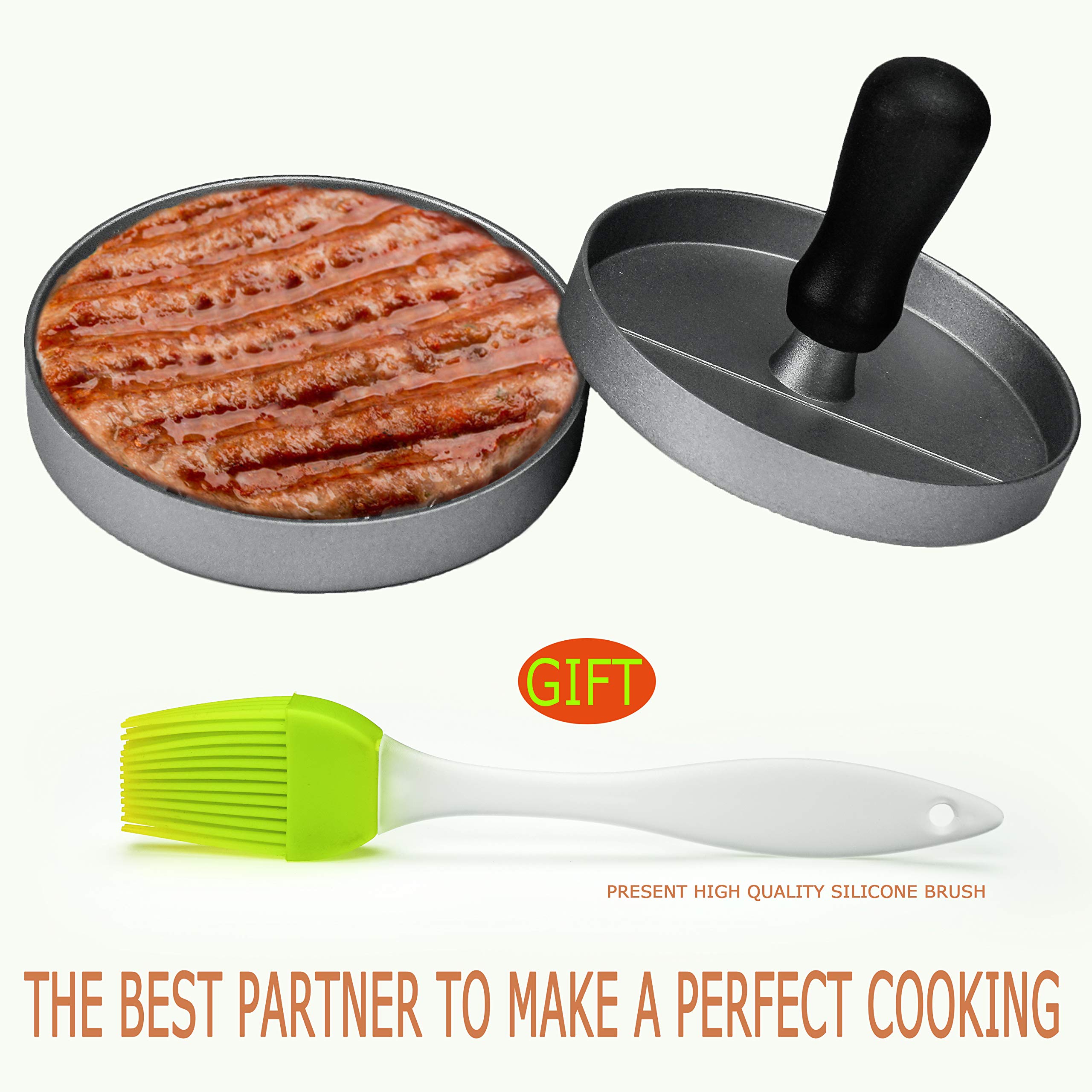 **Non-Stick BBQ Burger Press Patty Maker - Stainless Steel Hamburger Mold for Stuffed Burgers, Sliders & Beef Patties | Easy to Clean with Silicone Brush | Perfect for Backyard Grilling, BBQs & Home Cooking**