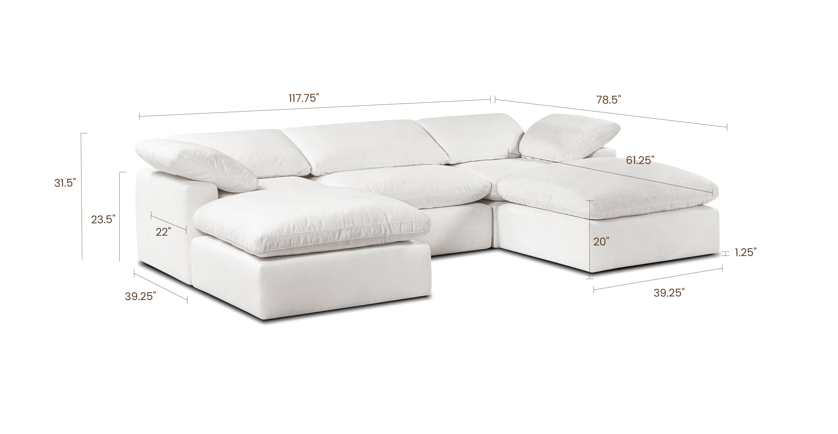 5-Seat Aspen Modular Double Chaise Sectional Sofa - Modern L-Shaped Living Room Couch for Family Gatherings & Movie Nights