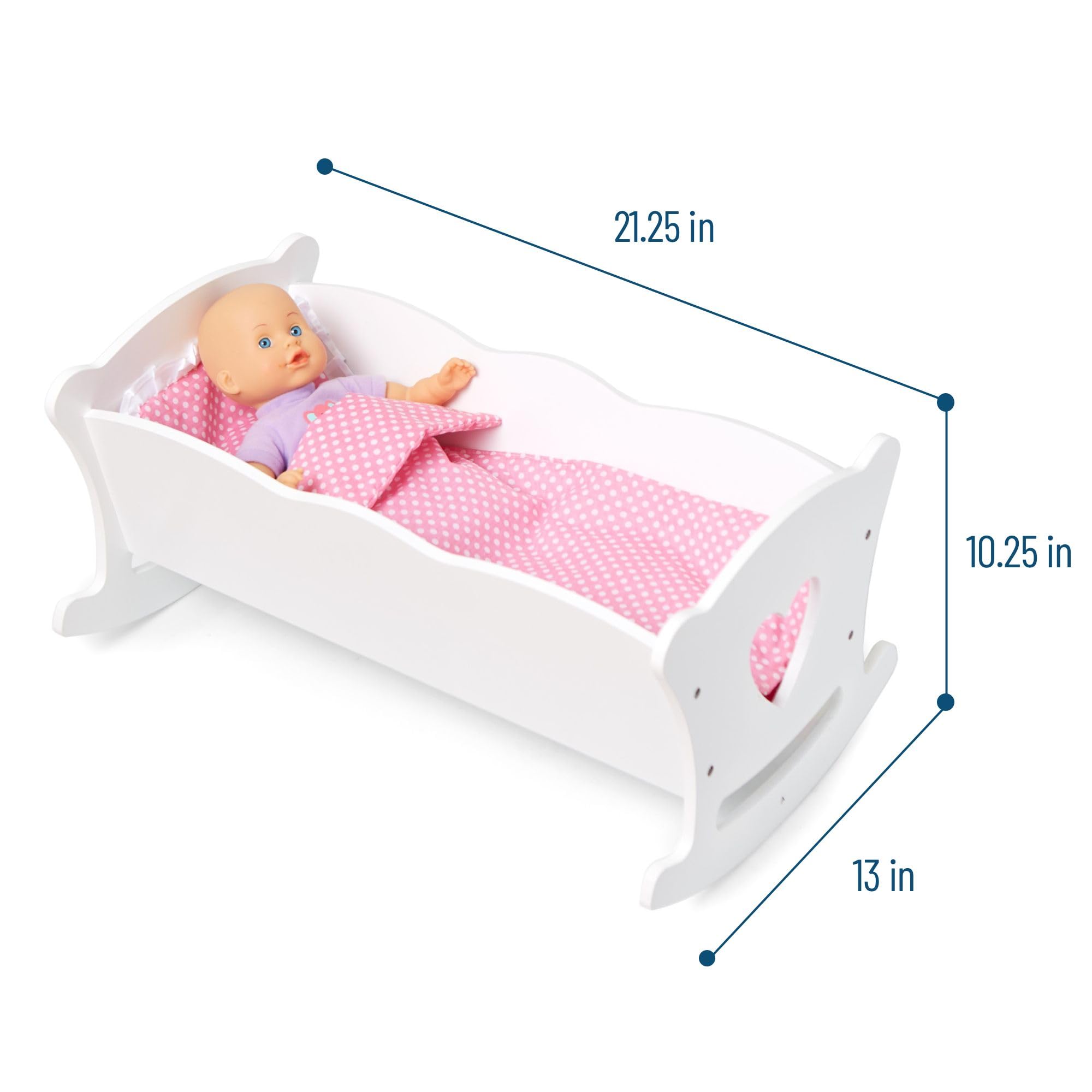 Wildkin Kids Wooden Doll Cradle for Toddler Girls - Baby Doll Rocking Cradle with Pillow & Blanket, Fits 20