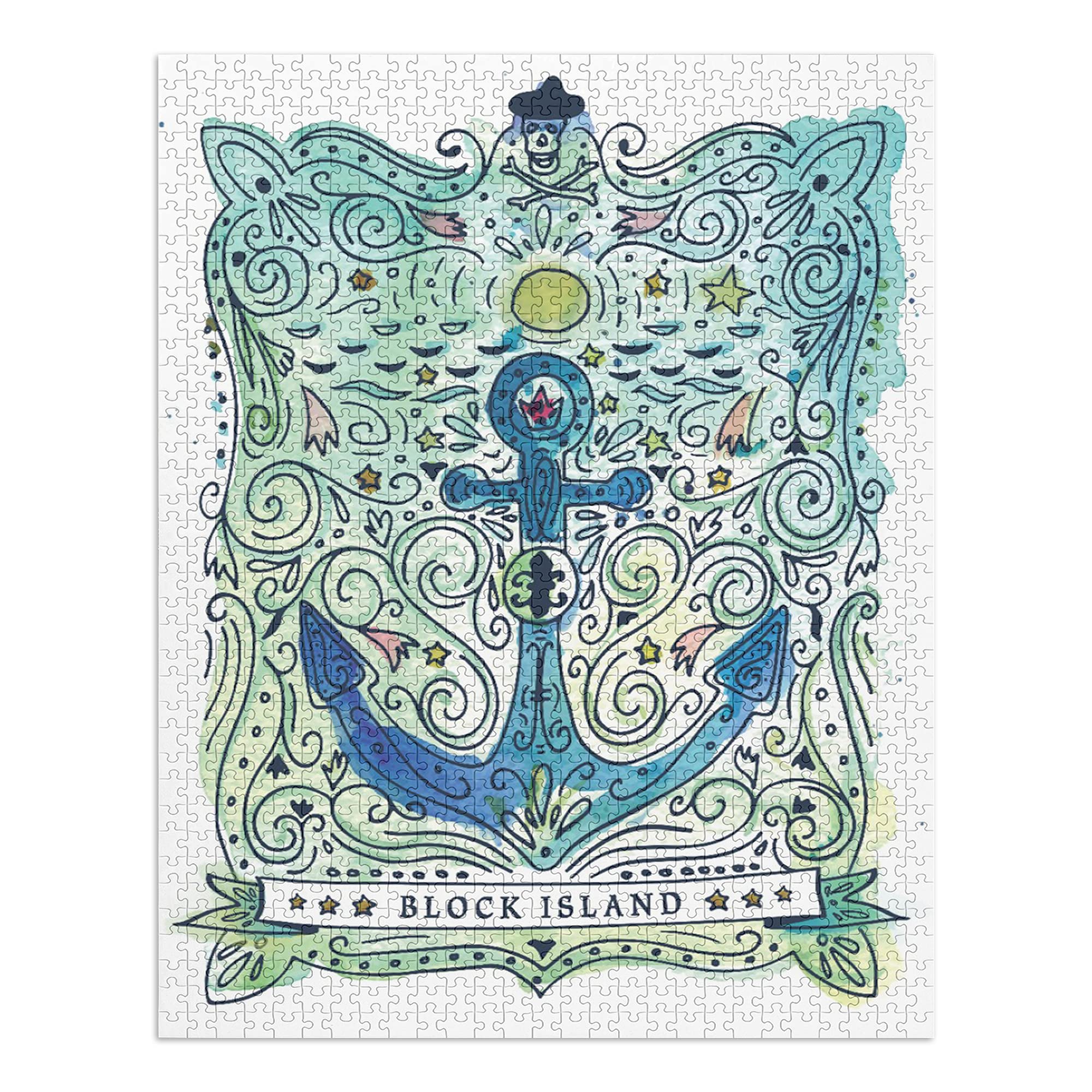 Block Island Rhode Island Watercolor Nautical Art Jigsaw Puzzle - 1000 Piece Challenging Puzzle for Adults & Family (19x27 Inches) | Made in USA | Perfect for Relaxation, Family Game Night & Home Decor
