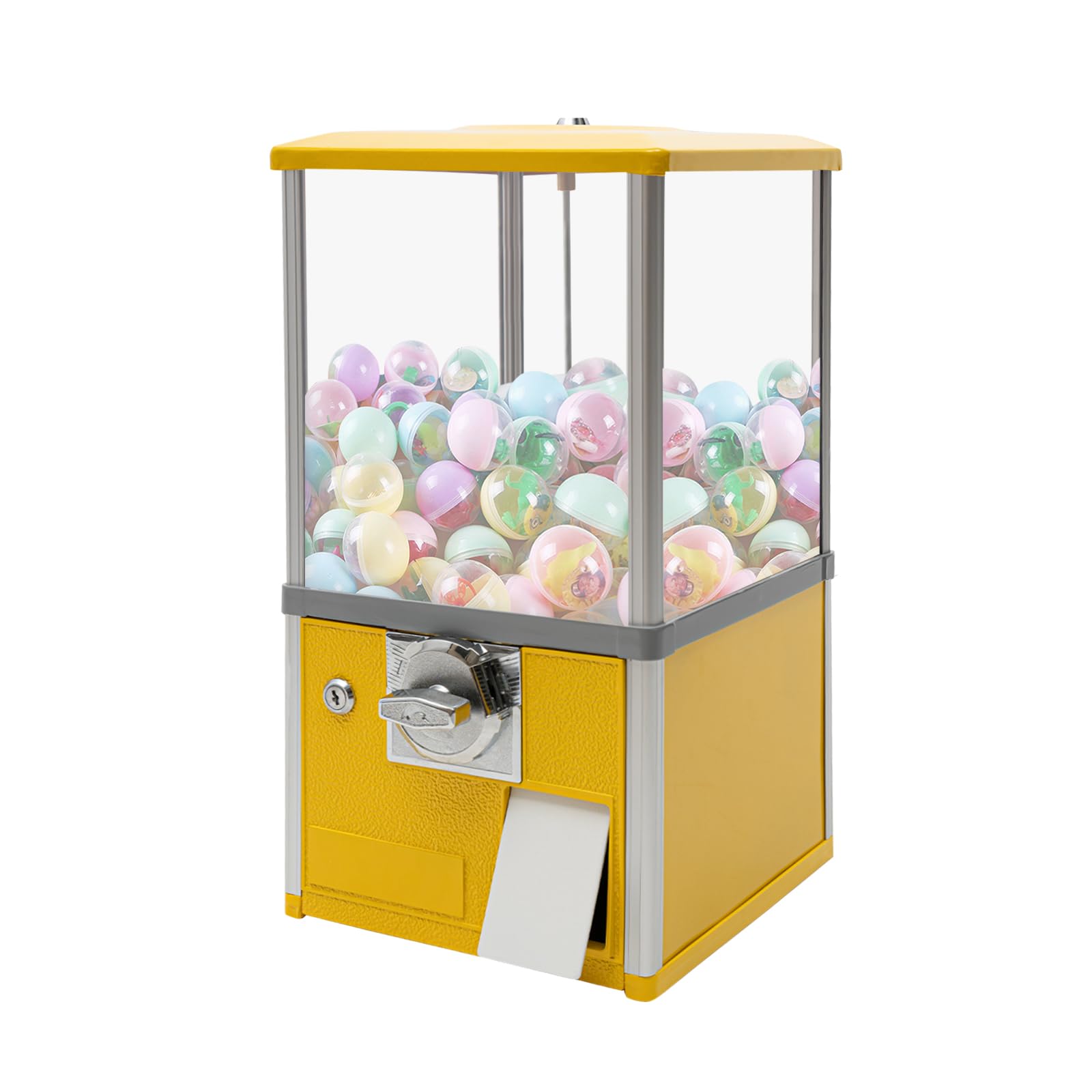 25-Cent Spherical Capsule Candy Vending Machine - 1.77-1.97 Inch Commercial Bulk Gumball Dispenser for Game Stores, Retail Shops & Amusement Parks (Yellow) - Perfect for Arcades, Malls, and Party Entertainment