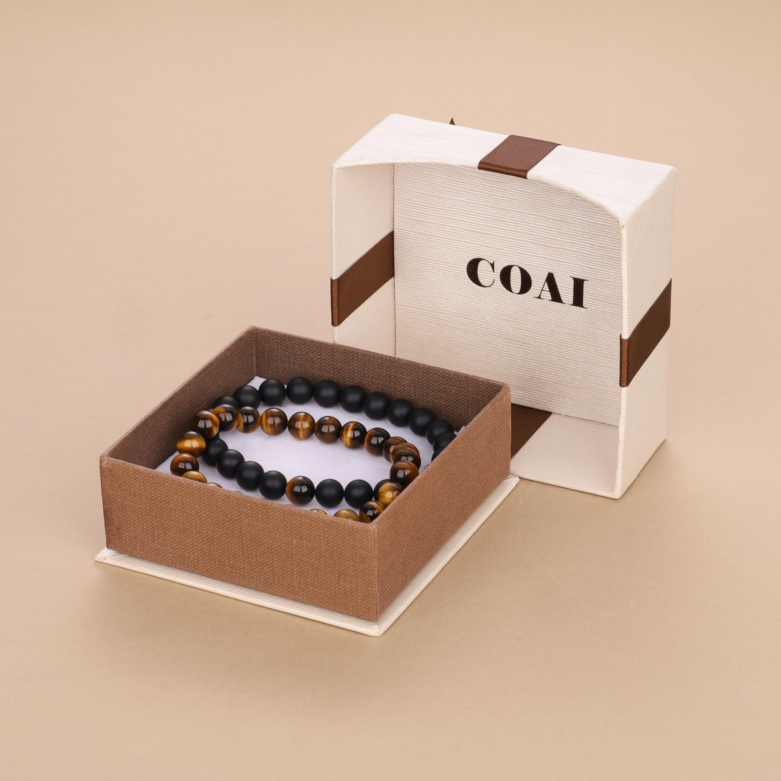 COAI Long Distance Onyx Stone Matching Couples Bracelets - Romantic Gift for LDR Couples, Anniversary & Valentine's Day - Unisex Black Stone Bracelet for Him & Her
