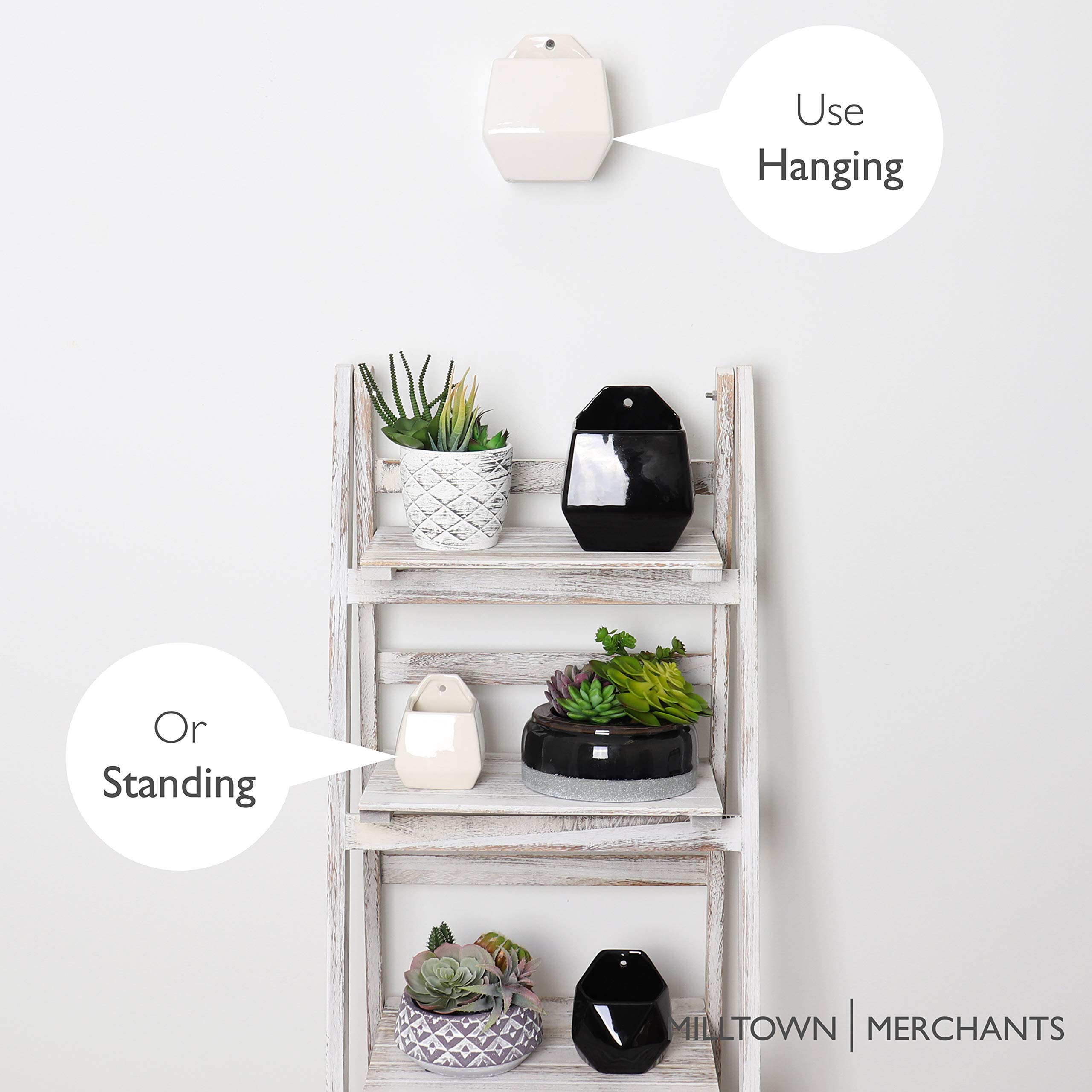 Milltown Merchants White Ceramic Succulent Wall Planters - Modern Hanging Vases for Indoor Plants, Air Plants & Small Flowers - Perfect for Living Walls, Home Decor & Office Spaces (1-Pack, Contemporary Design)