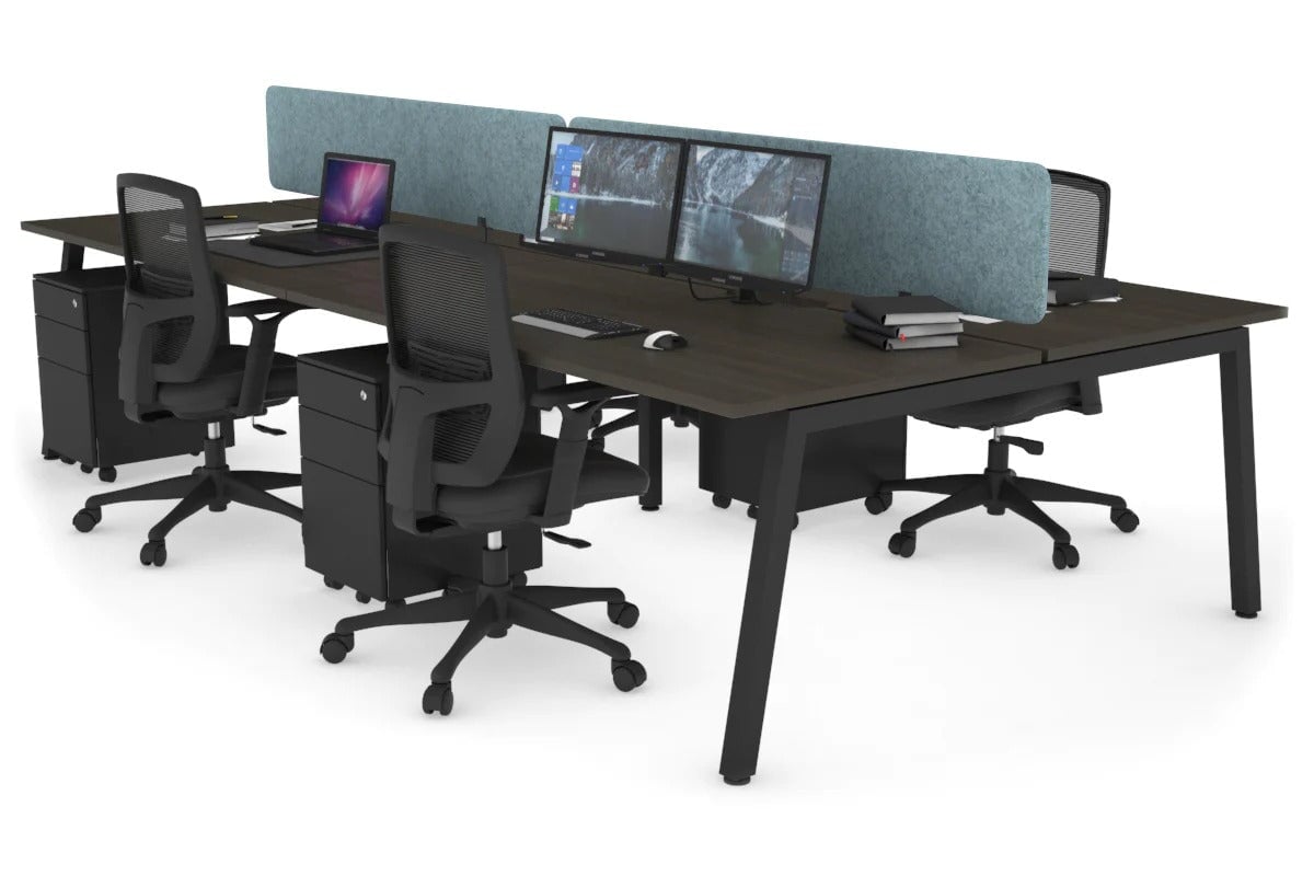 Quadro 4 Person Office Workstation - 1600L x 800W with Cable Management Scallop - Ideal for Team Collaboration & Open Office Workspaces