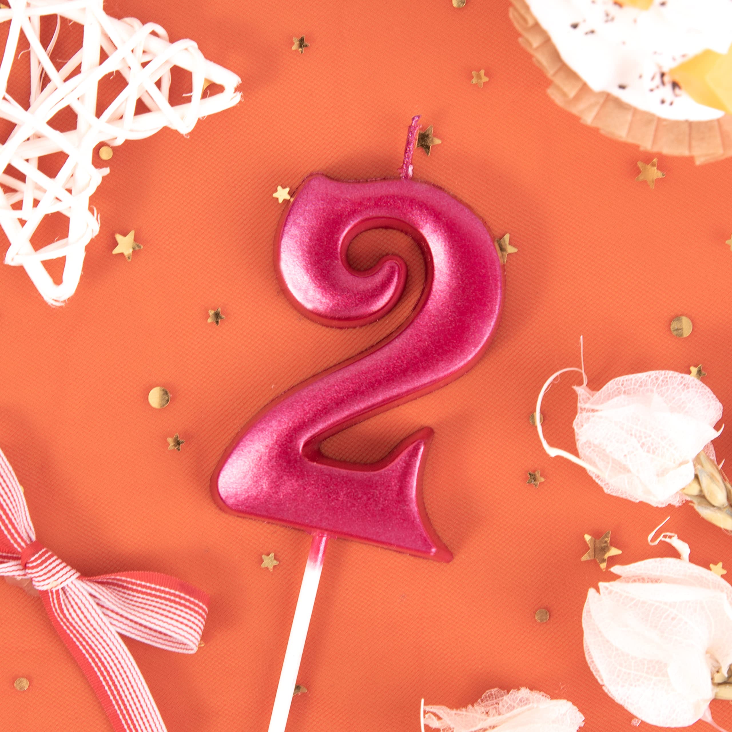 Elegant Red 2.76 Inch Number 2 Birthday Cake Candles - Red Number Candles for Birthday Cakes, Party Celebrations & Special Occasions | Perfect for Birthday Parties, Anniversary Cakes & Festive Decorations
